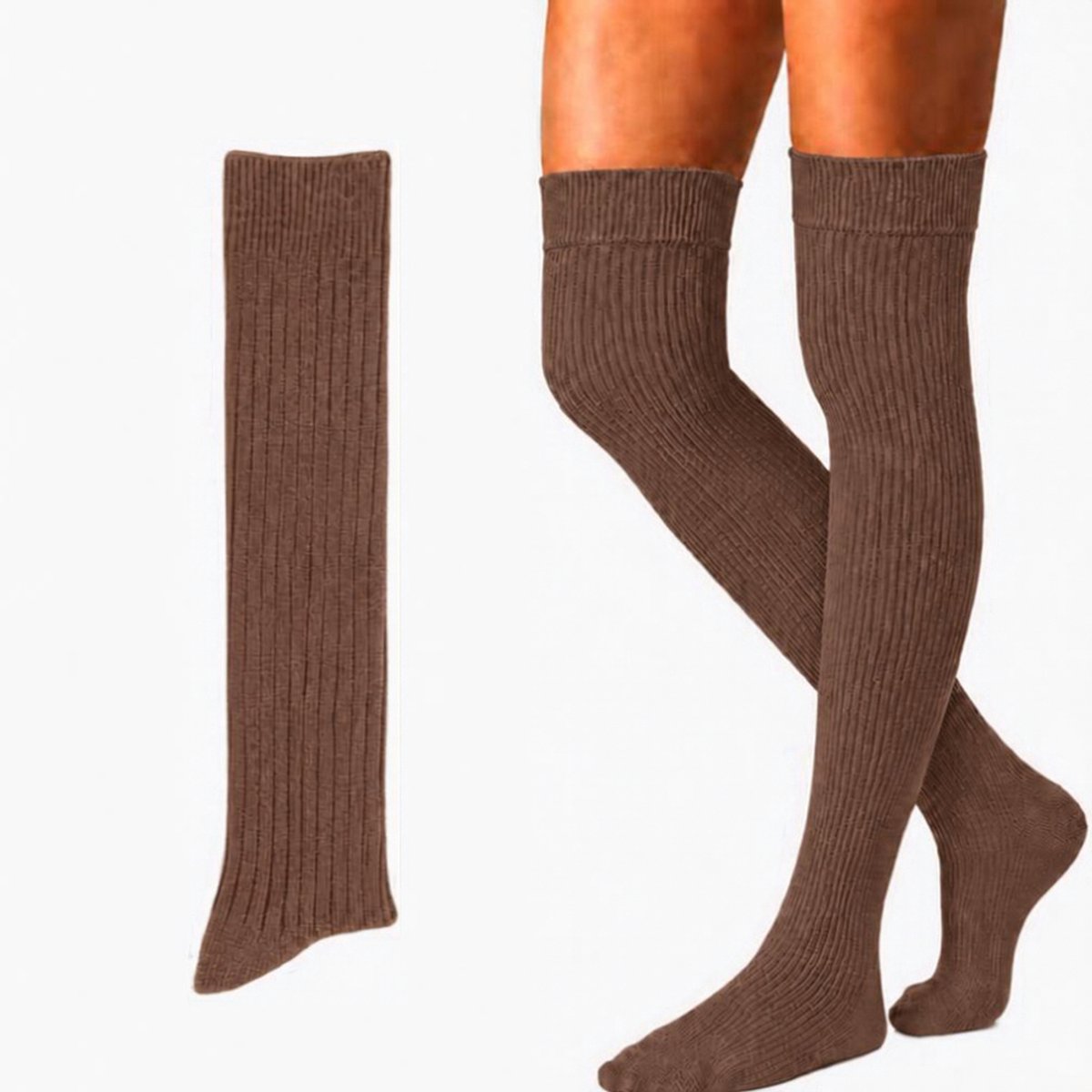 green-goose Cashmere Kniekousen - Hoge Kwaliteit Warme Thermossokken - Donker Bruin - Elegante Kasjmier Sokken Dames - Maat 39-42