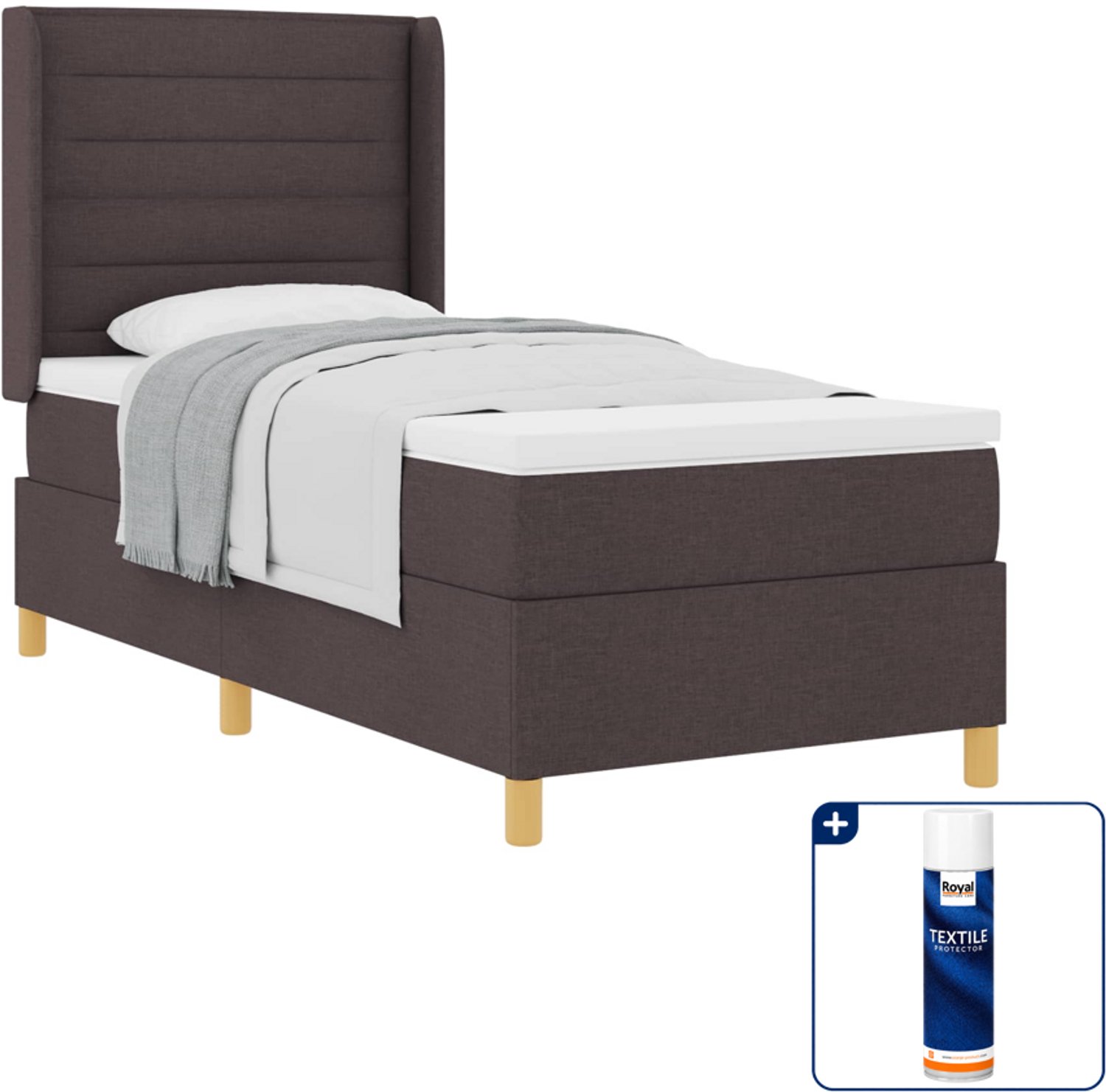 vidaXL boxspringbed 100 x 200 cm - stof - donkerbruin - Inclusief textielbeschermer 500 ml