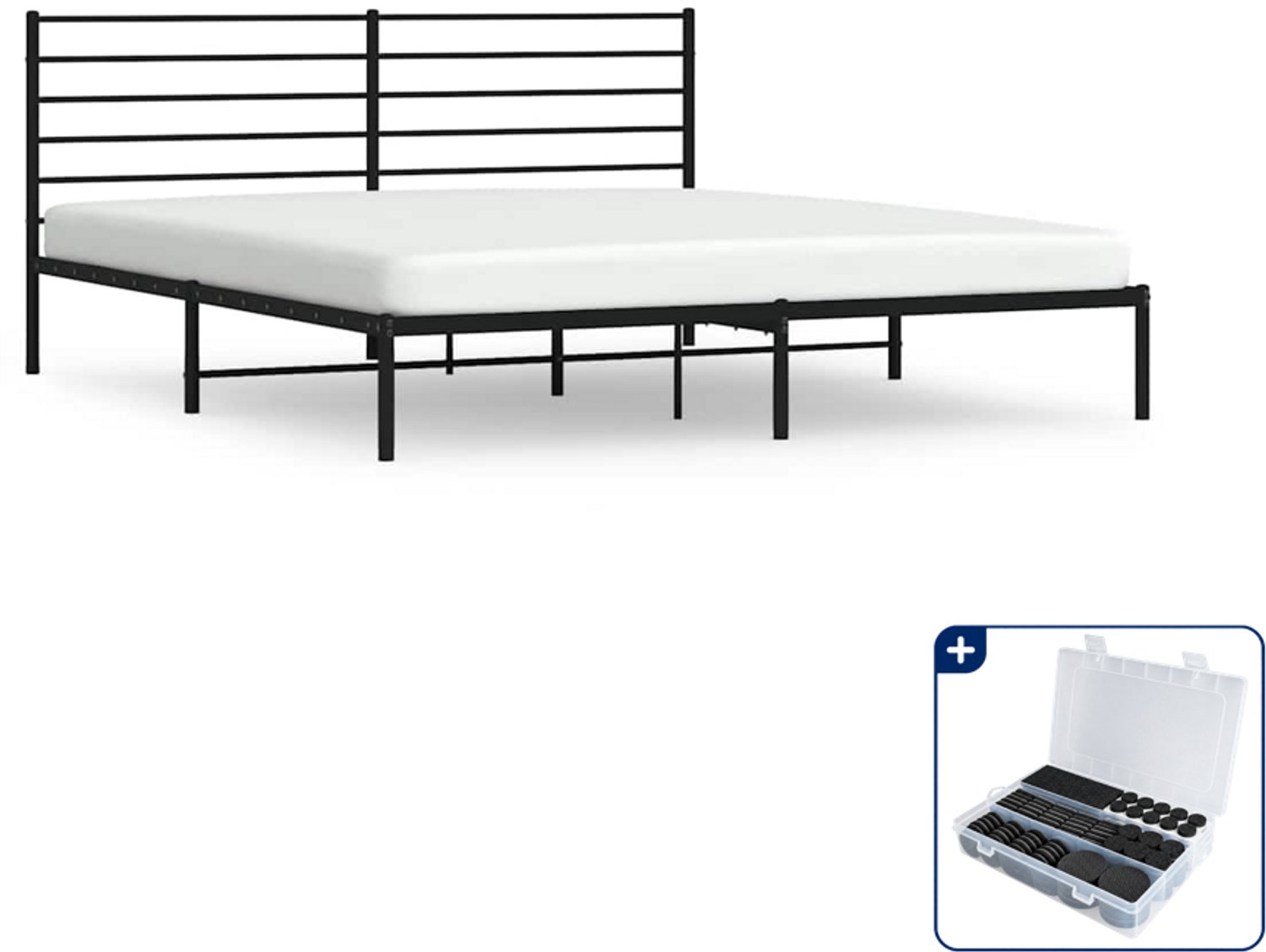 vidaXL bedframe met hoofdbord - 193 x 203 cm - metaal - zwart - Inclusief antikrasvilt 177-delig