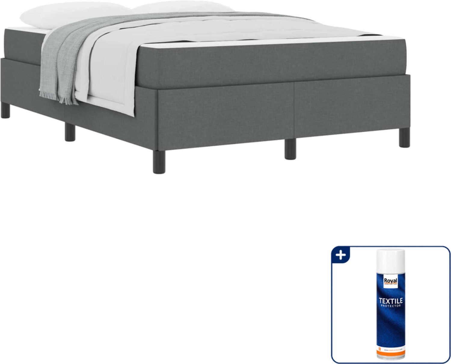 vidaXL boxspringbed - Small double - 140 x 200 cm - donkergrijs - Inclusief textielbeschermer 500 ml Bruin
