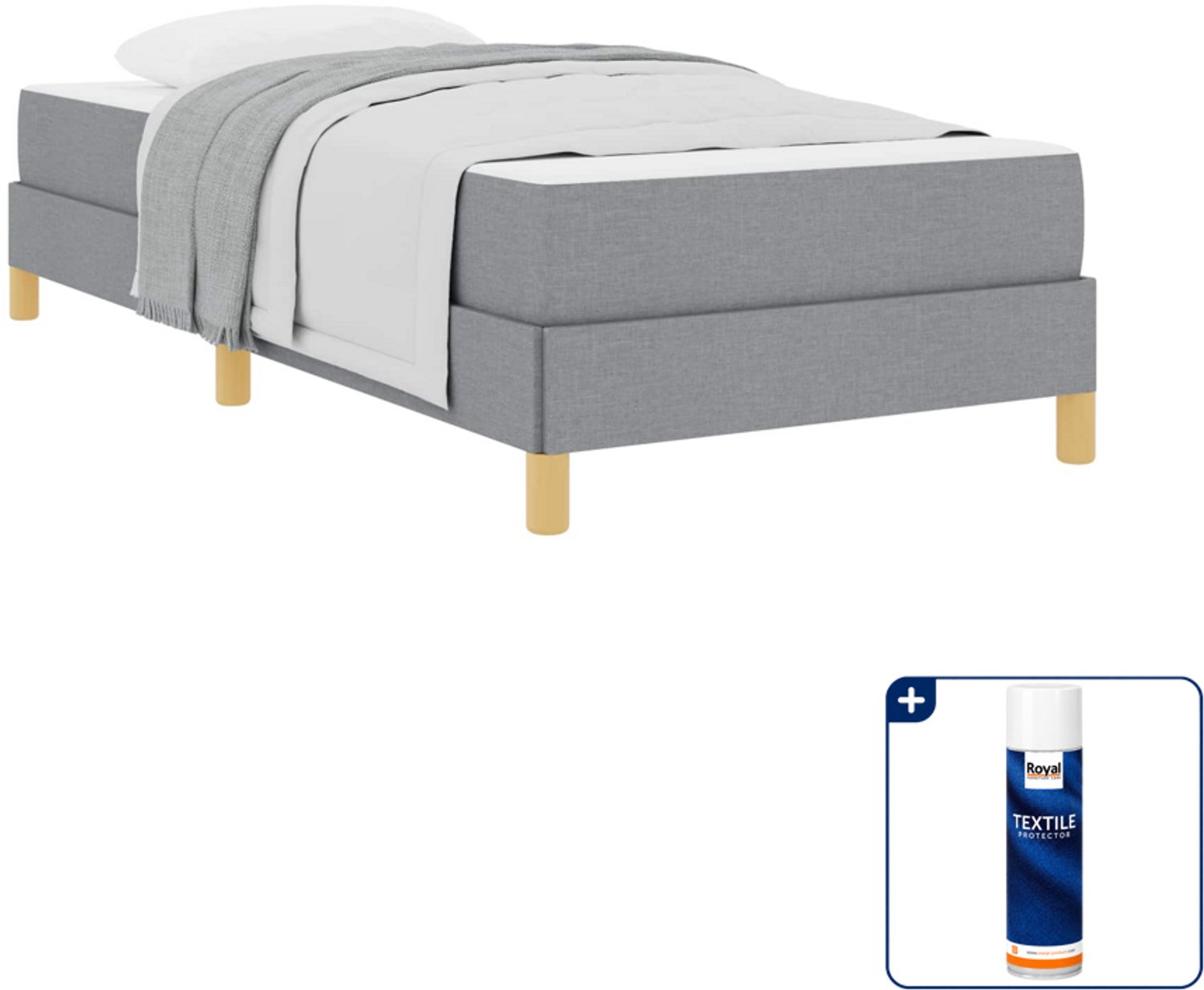 vidaXL boxspringbed met matras - 90 x 190 cm - stof - lichtgrijs - Inclusief textielbeschermer 500 ml