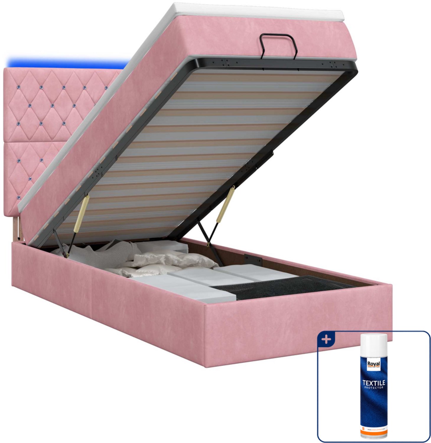 vidaXL ottoman bed - 80 x 200 cm - roze - Inclusief textielbeschermer 500 ml