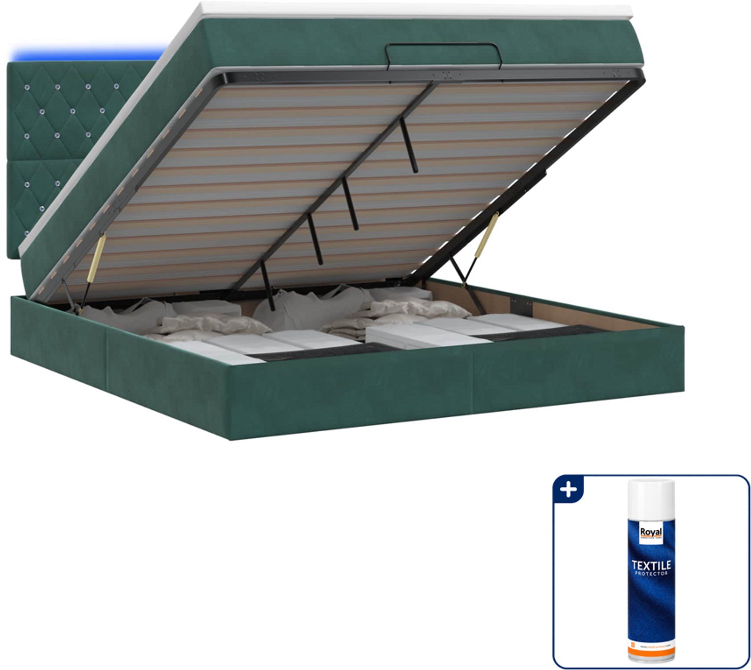 vidaXL queensize bed met matras en led - 160 x 200 cm - donkergroen - Inclusief textielbeschermer 500 ml
