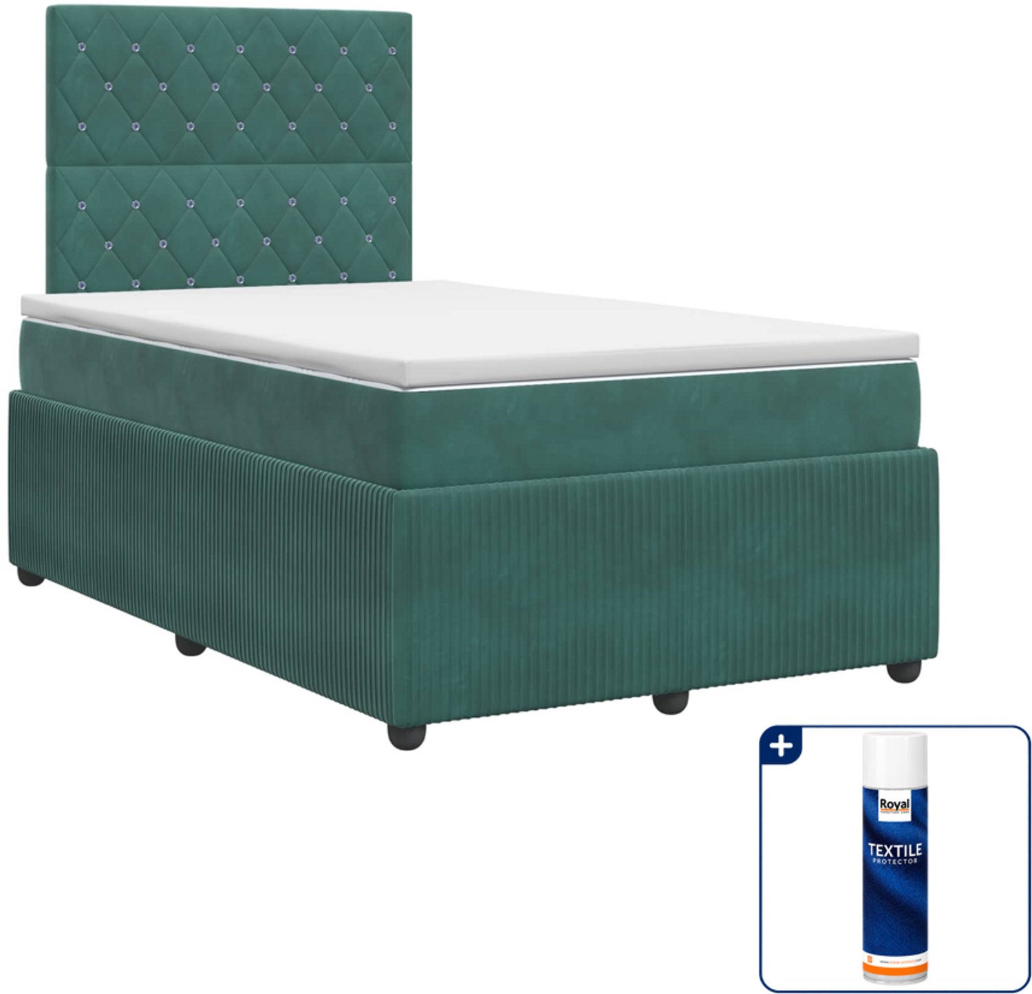 vidaXL boxspringbed met matras - 120 x 190 cm - fluweel - donkergroen - Inclusief textielbeschermer 500 ml