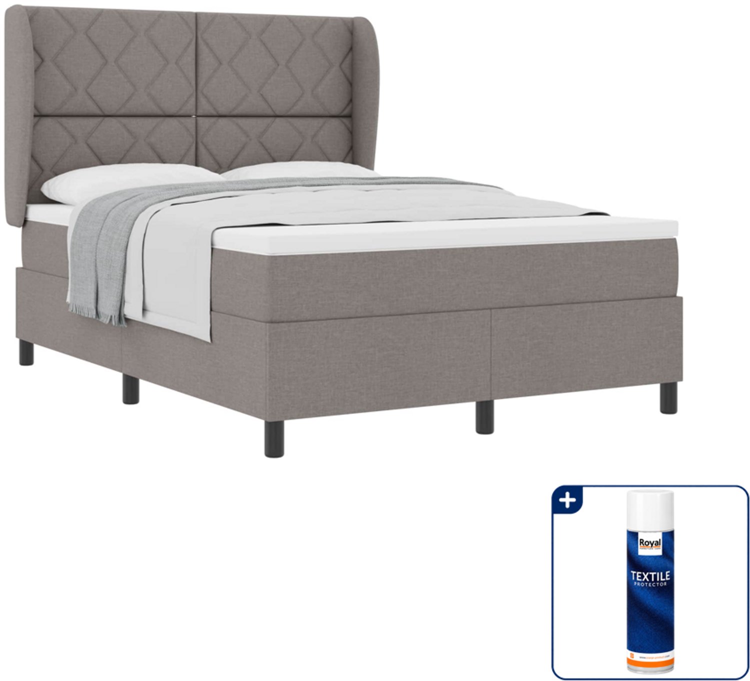 vidaXL boxspring - Queensize - 160 x 200 cm - taupe - Inclusief textielbeschermer 500 ml
