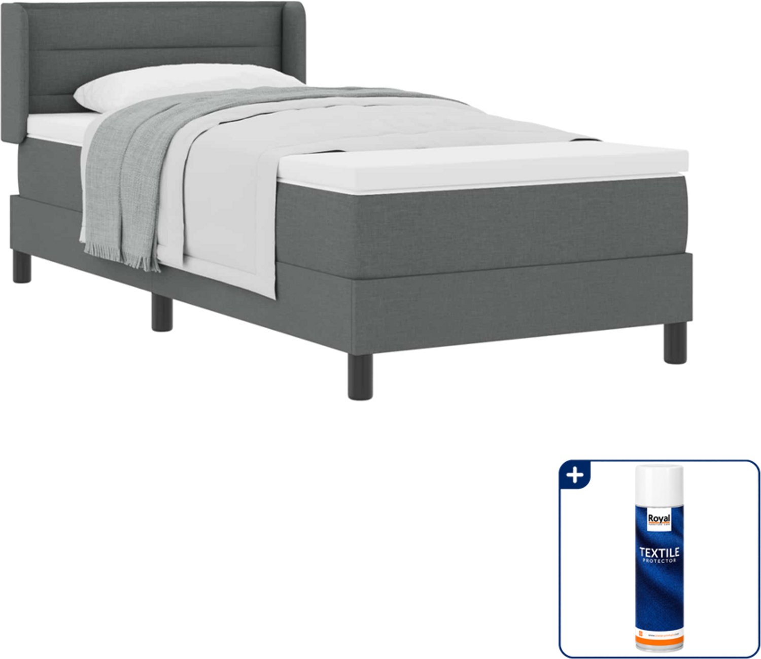 vidaXL boxspringbed - 100 x 200 cm - donkergrijs - Inclusief textielbeschermer 500 ml