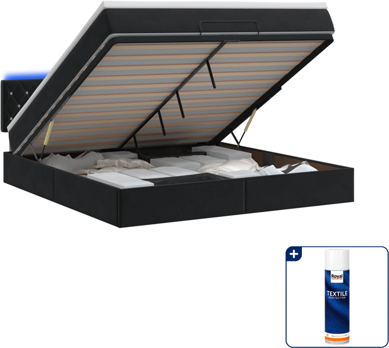 vidaXL queensize bed met matras en LED - 160 x 200 cm - zwart - Inclusief textielbeschermer 500 ml