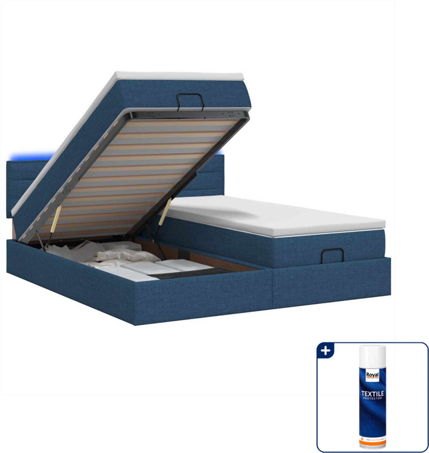 vidaXL bed met matras en led - 200 x 200 cm - blauw - Inclusief textielbeschermer 500 ml