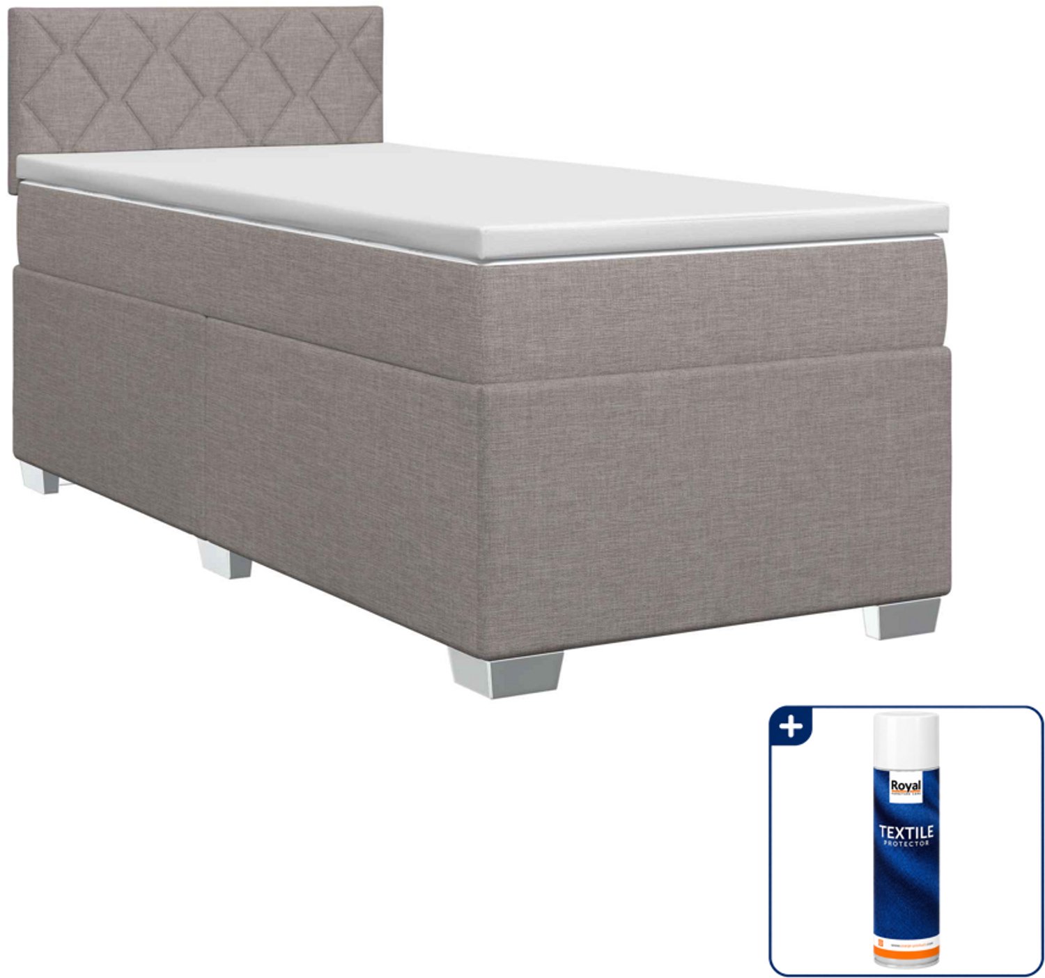 vidaXL boxspringbed - 90 x 200 cm - stof - taupe - Inclusief textielbeschermer 500 ml