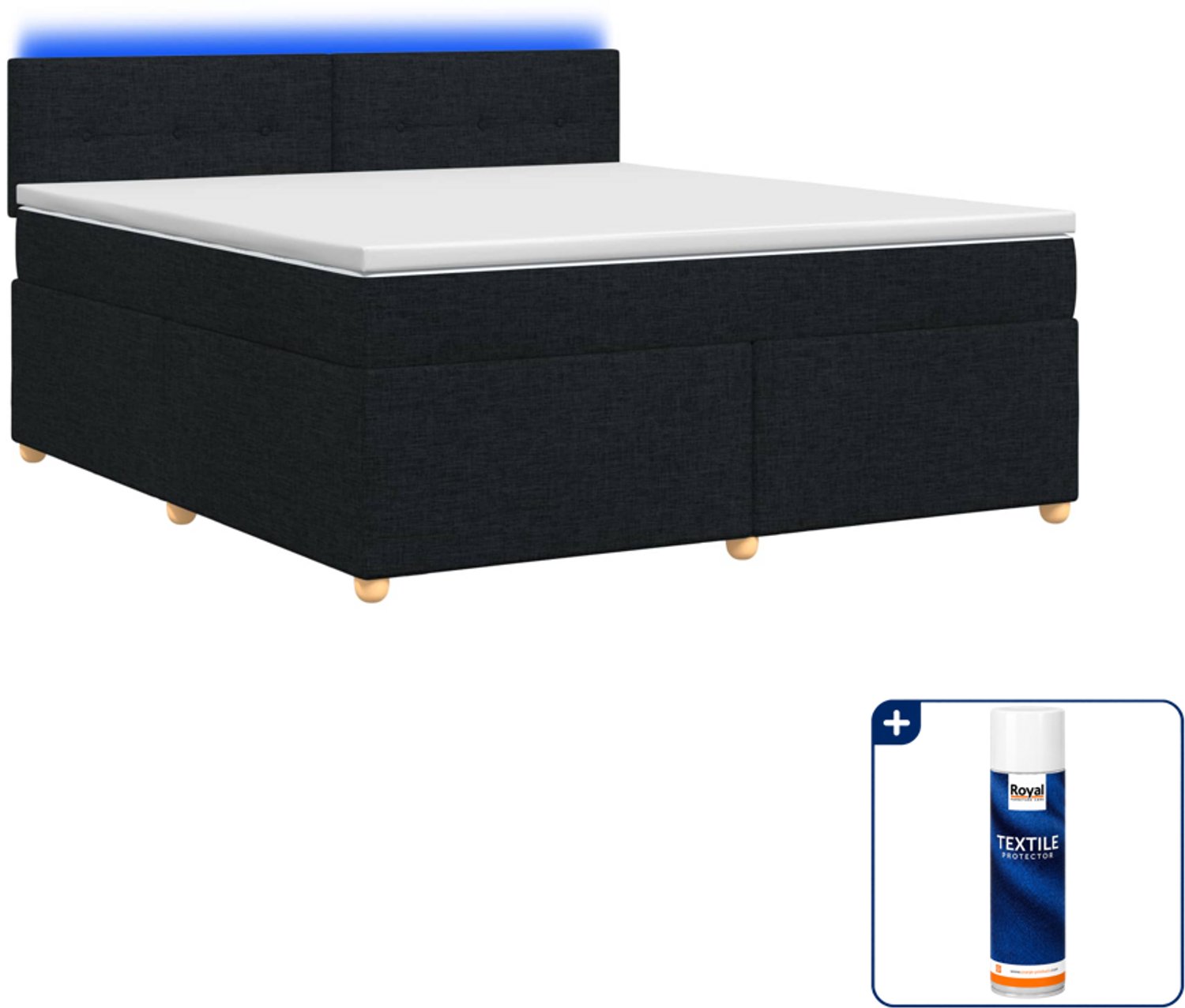 vidaXL Boxspringbed - Kingsize - 180 x 200 cm - zwart - Inclusief textielbeschermer 500 ml