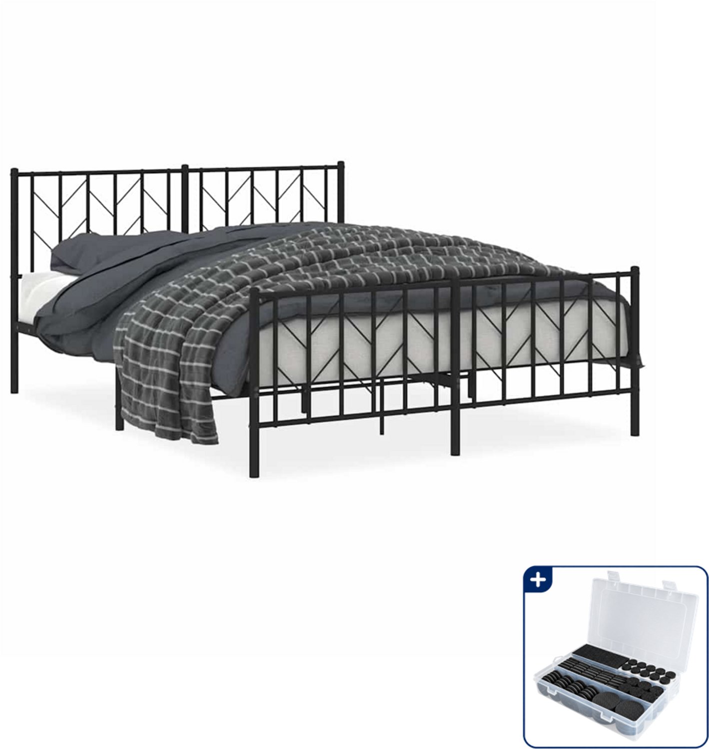 vidaXL bedframe - 150 x 200 cm - staal - zwart - Inclusief antikrasvilt 177-delig