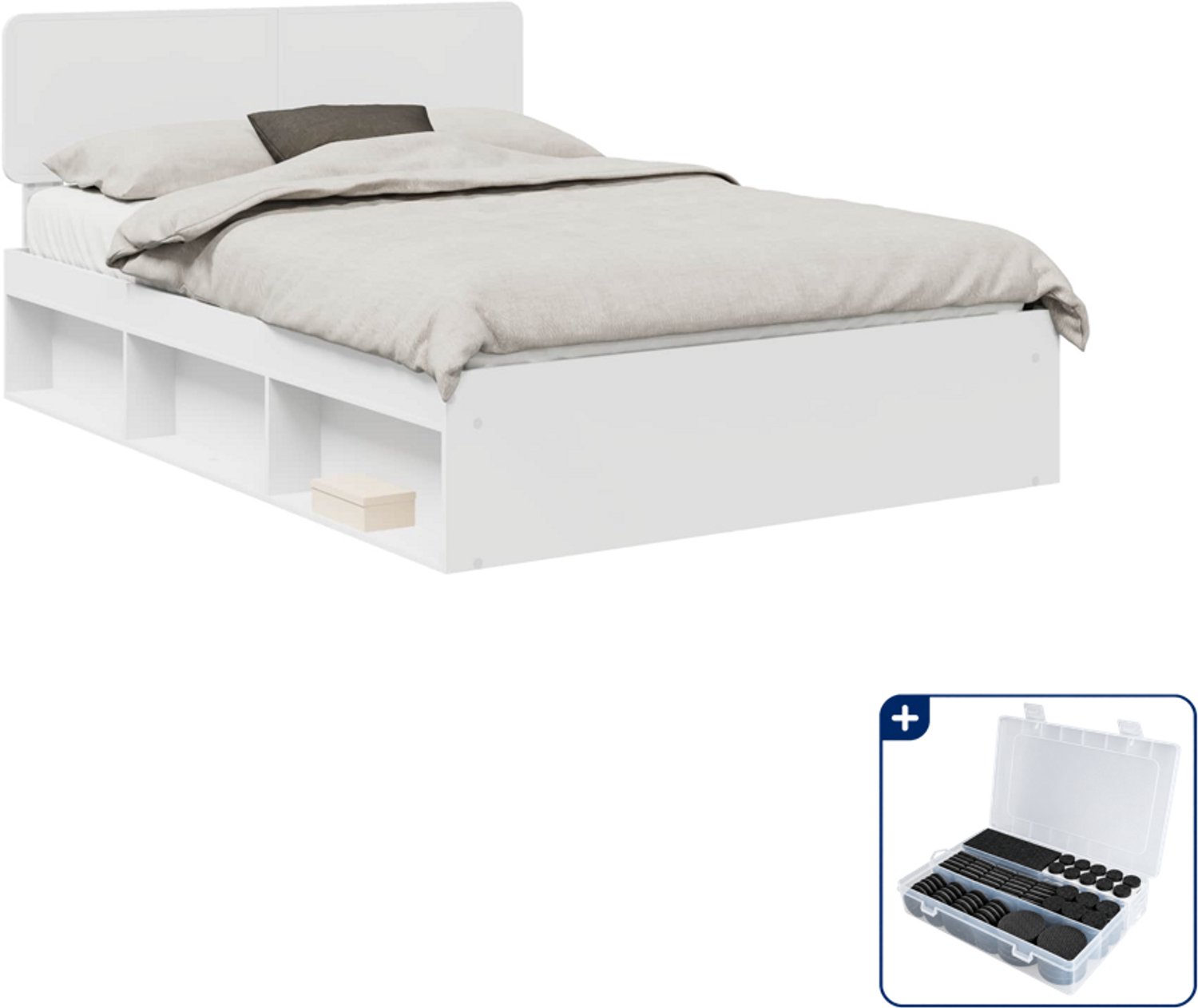 vidaXL Bedframe - Queensize - 160 x 200 cm - Wit - Inclusief antikrasvilt 177-delig Bruin