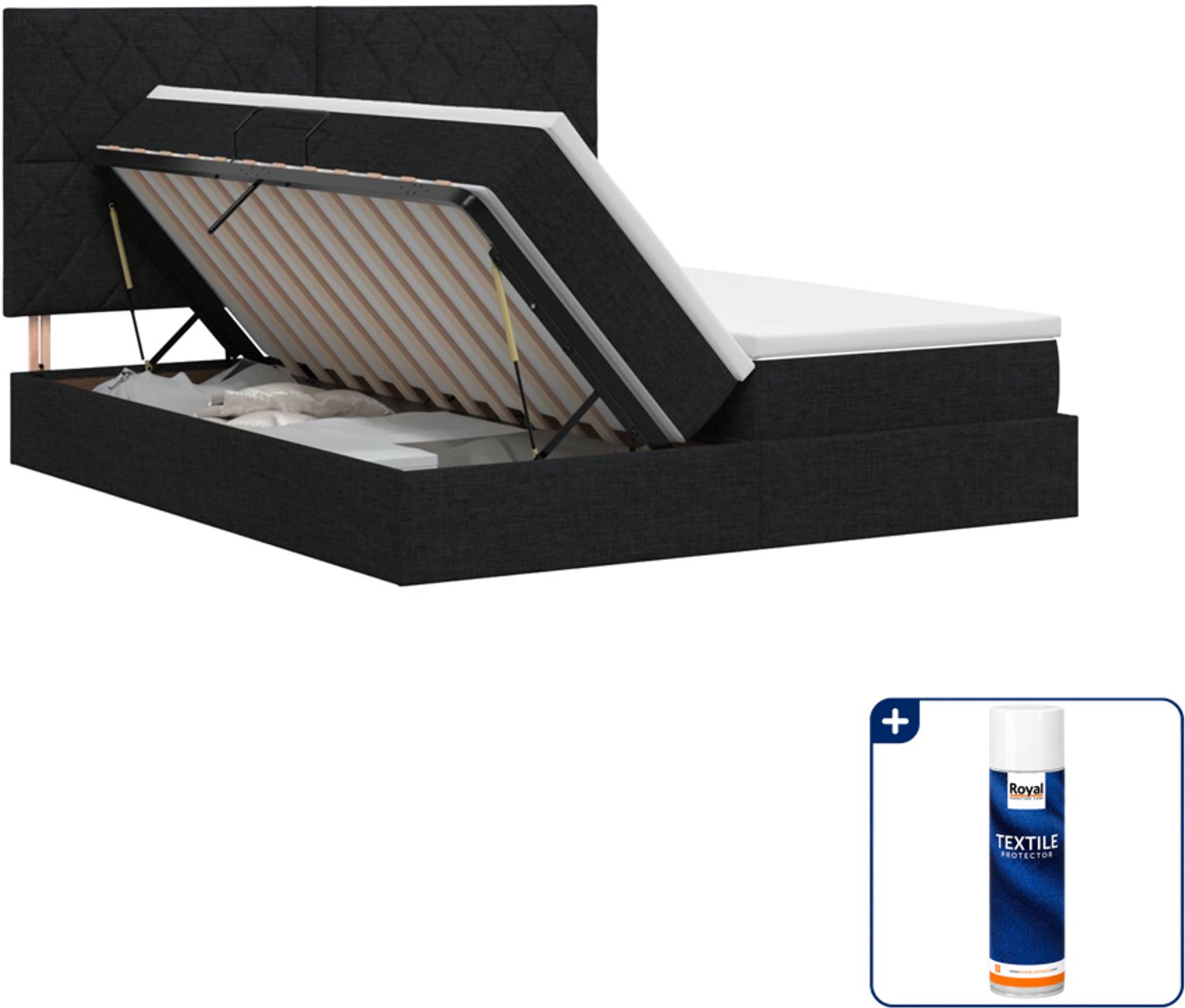vidaXL opbergbed - 200 x 200 cm - zwart - Inclusief textielbeschermer 500 ml