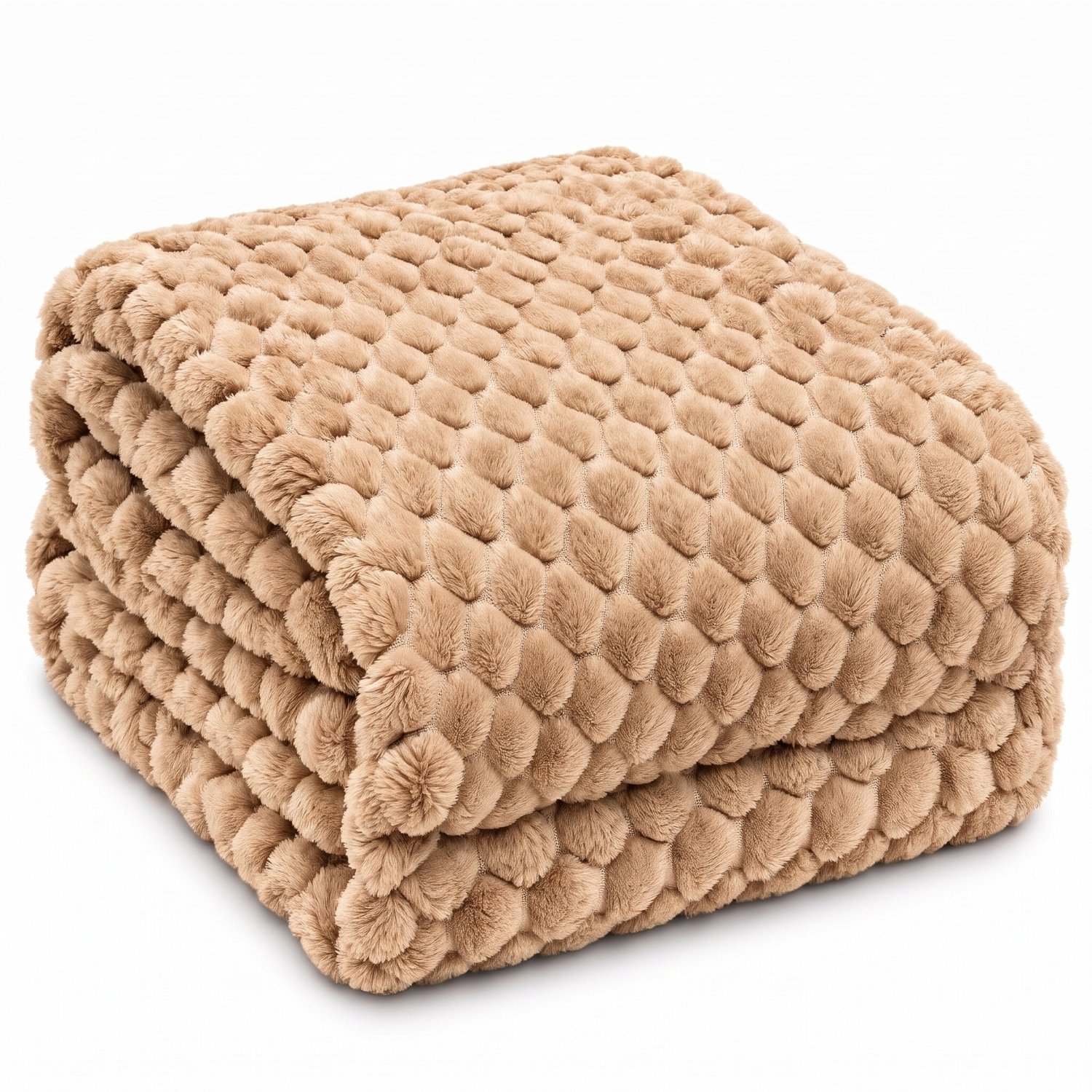 Sorprese Luxe Plaid - 150x200 cm - Fleece Deken met 3D Reliëfstructuur - Super Zacht, Warm en Donzig - Bankdeken en Woondeken - Camel Beige