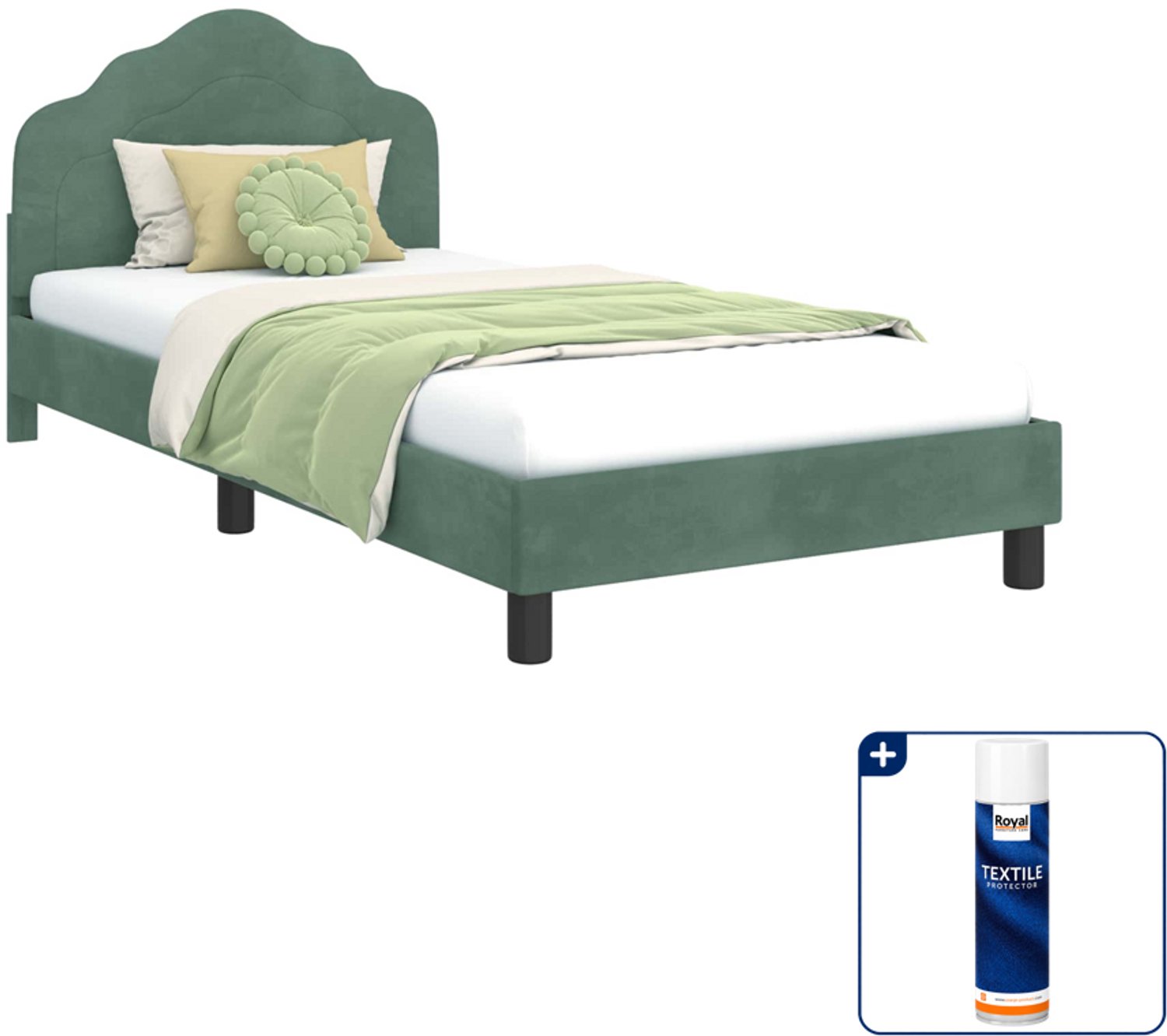 vidaXL kinderbed - 80 x 200 cm - bewerkt hout - zeegroen - Inclusief textielbeschermer 500 ml