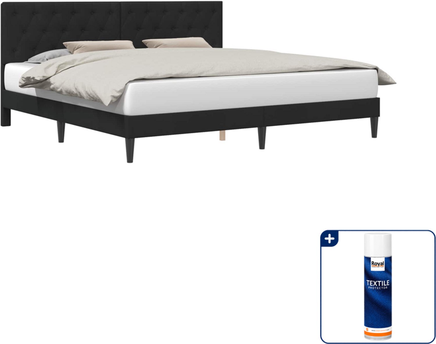 vidaXL Bedframe - Kingsize - 180 x 200 cm - fluweel - zwart - Inclusief textielbeschermer 500 ml
