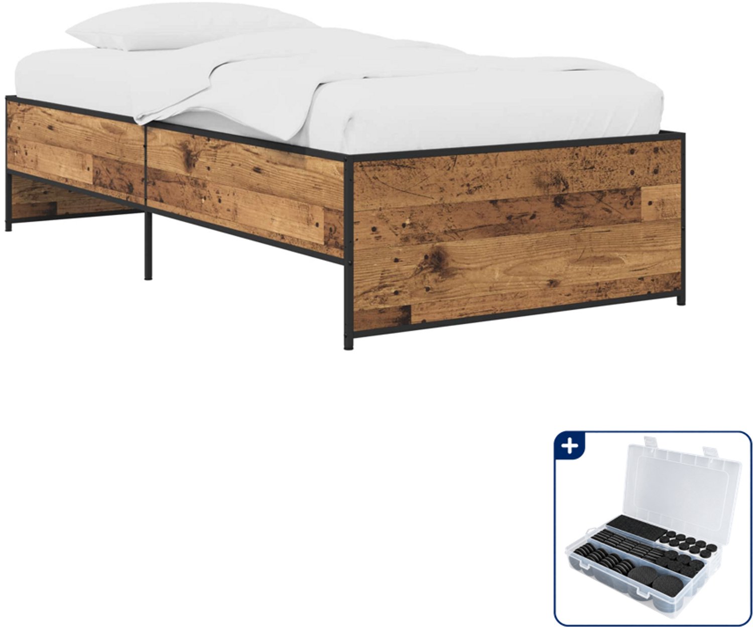 vidaXL Bedframe - 80 x 200 cm - bewerkt hout - oud hout - Inclusief antikrasvilt 177-delig Bruin