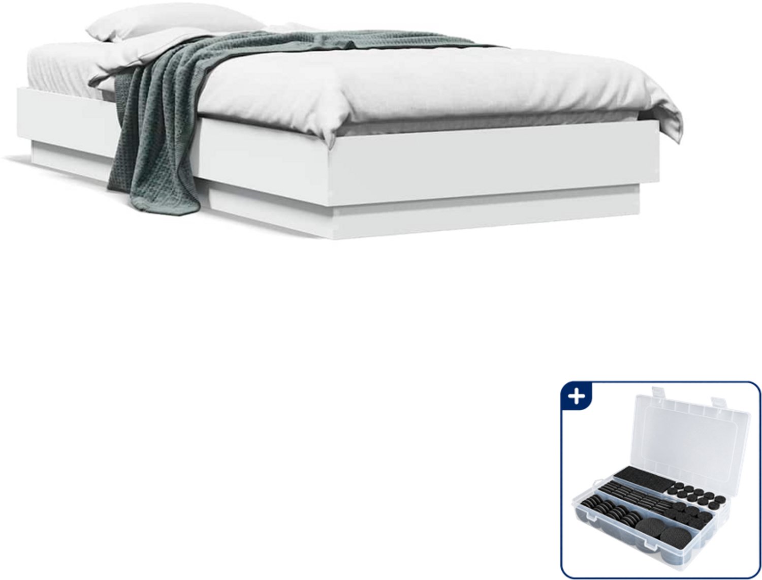 vidaXL bedframe - 90 x 190 cm - bewerkt hout - wit - Inclusief antikrasvilt 177-delig