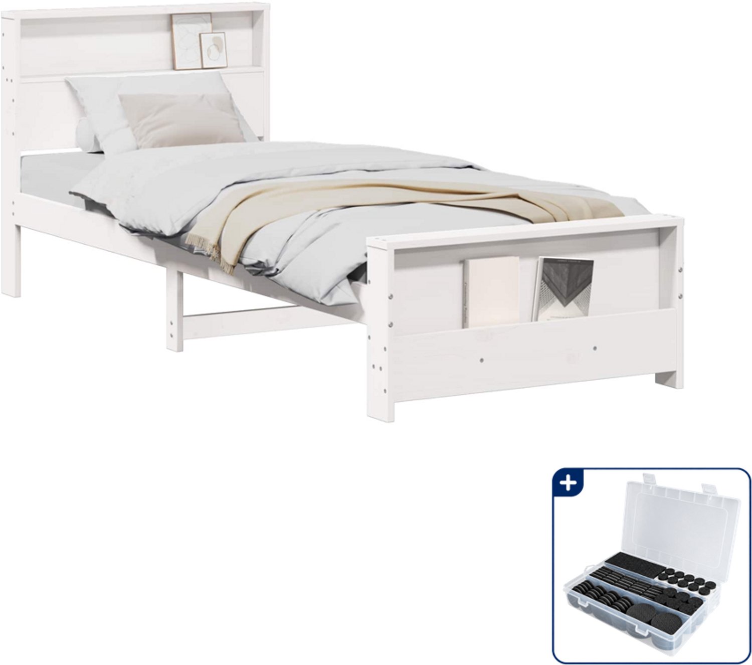 vidaXL bedframe - 80 x 200 cm - massief grenenhout - wit - Inclusief antikrasvilt 177-delig