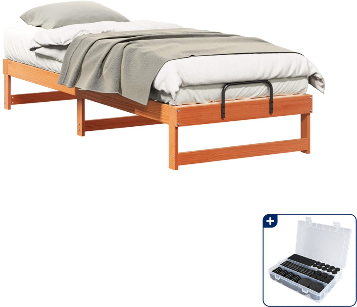 vidaXL bedframe - 90 x 210 cm - massief grenenhout - bruin - Inclusief antikrasvilt 177-delig