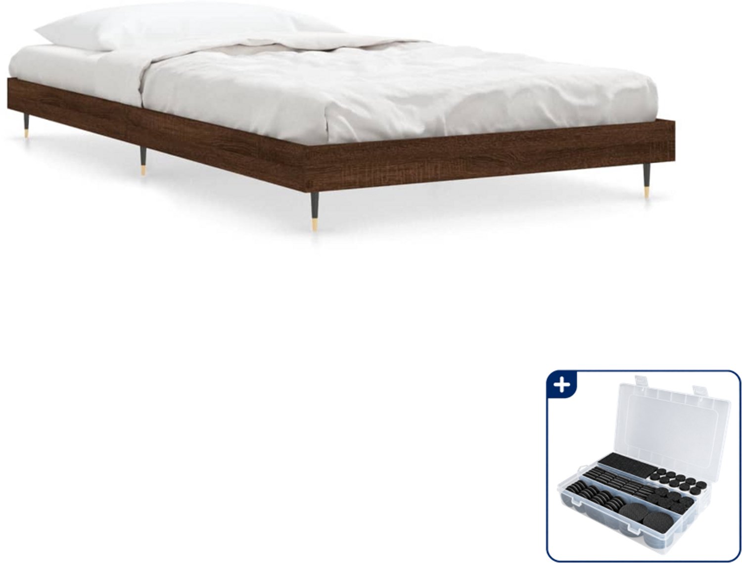 vidaXL bedframe - 90 x 190 cm - bewerkt hout - bruineiken - Inclusief antikrasvilt 177-delig