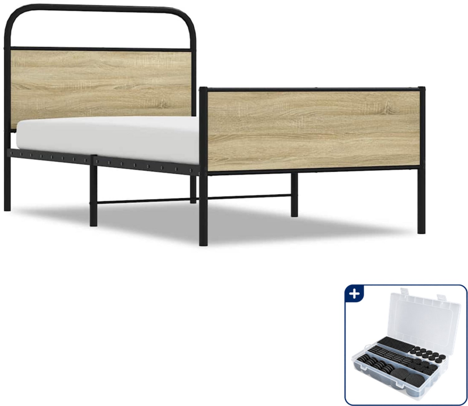 vidaXL bedframe - 100 x 190 cm - bewerkt hout - sonoma eikenkleur - Inclusief antikrasvilt 177-delig Bruin