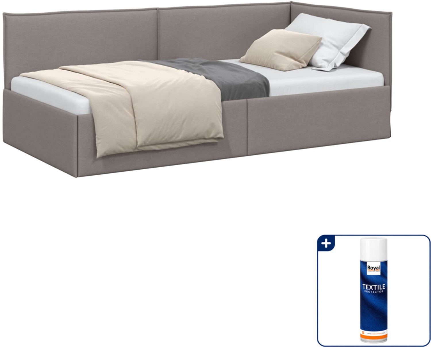 vidaXL hoekbedframe - 90 x 190 cm - stof - taupe - Inclusief textielbeschermer 500 ml