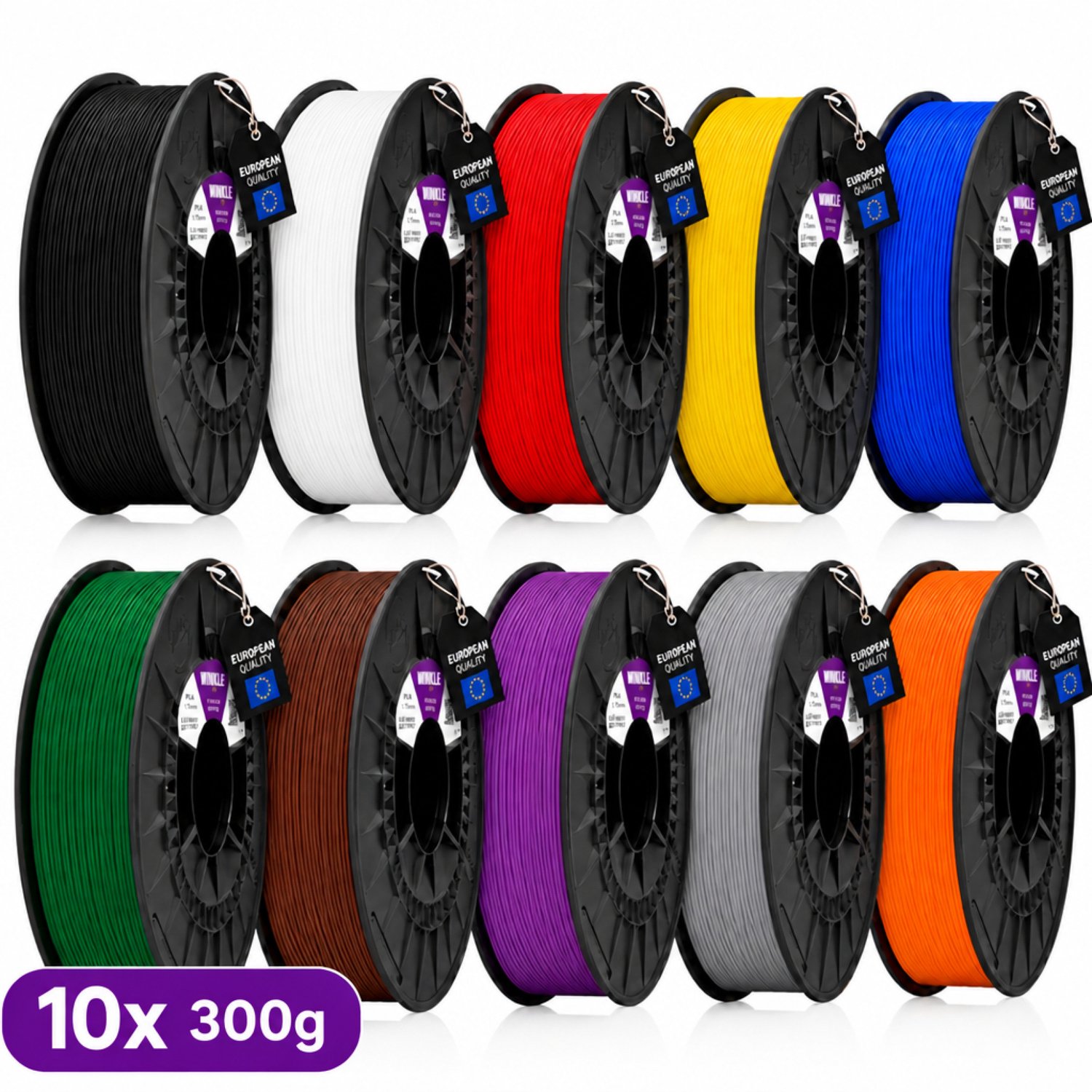 Winkle PLA HD 3D Filament - Filament voor 3D printer - Hoge Nauwkeurigheid - Multicolor - Ø 1,75 mm - 10x 300g Zwart