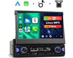 Boscer 1 Din Autoradio met Klapscherm - Draadloos Apple CarPlay & Android Auto - 7 Inch Scherm - Bluetooth & FM/AM Radio (RDS) - Incl. Afstandsbediening, Achteruitrijcamera & Microfoon