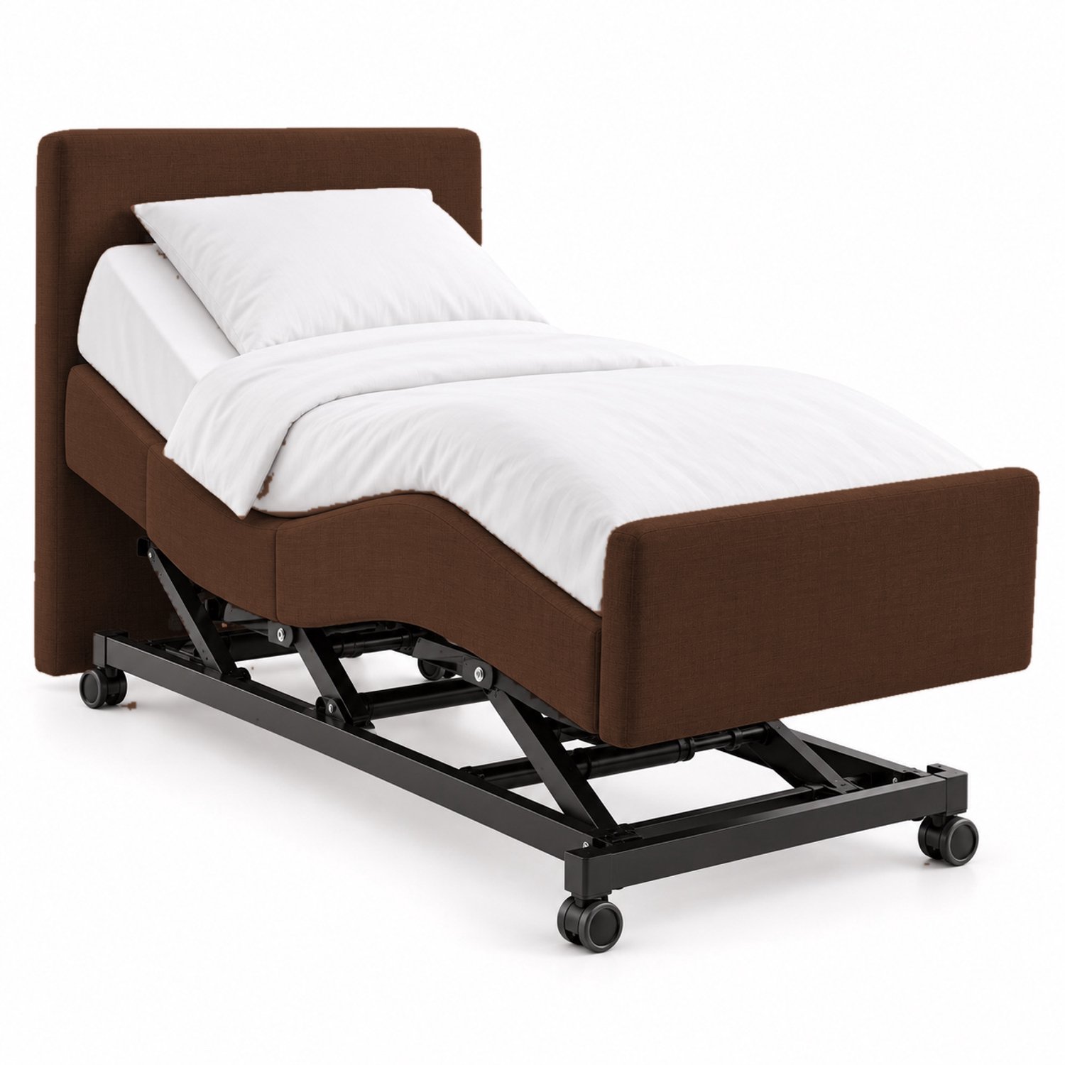 BoxspringFD Hoog Laag Bed / Boxpsring 1 Persoons Verzorgingsbed Seniorenbed Elektrisch Verstelbaar, 80x220 cm, kleur bruin Groen