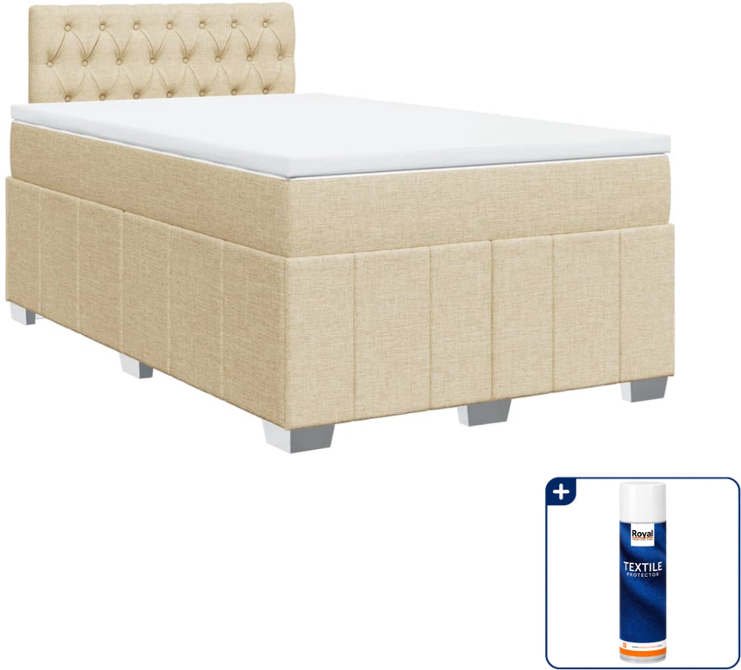 vidaXL boxspring met matras 120 x 190 cm - stof - crème - Inclusief textielbeschermer 500 ml