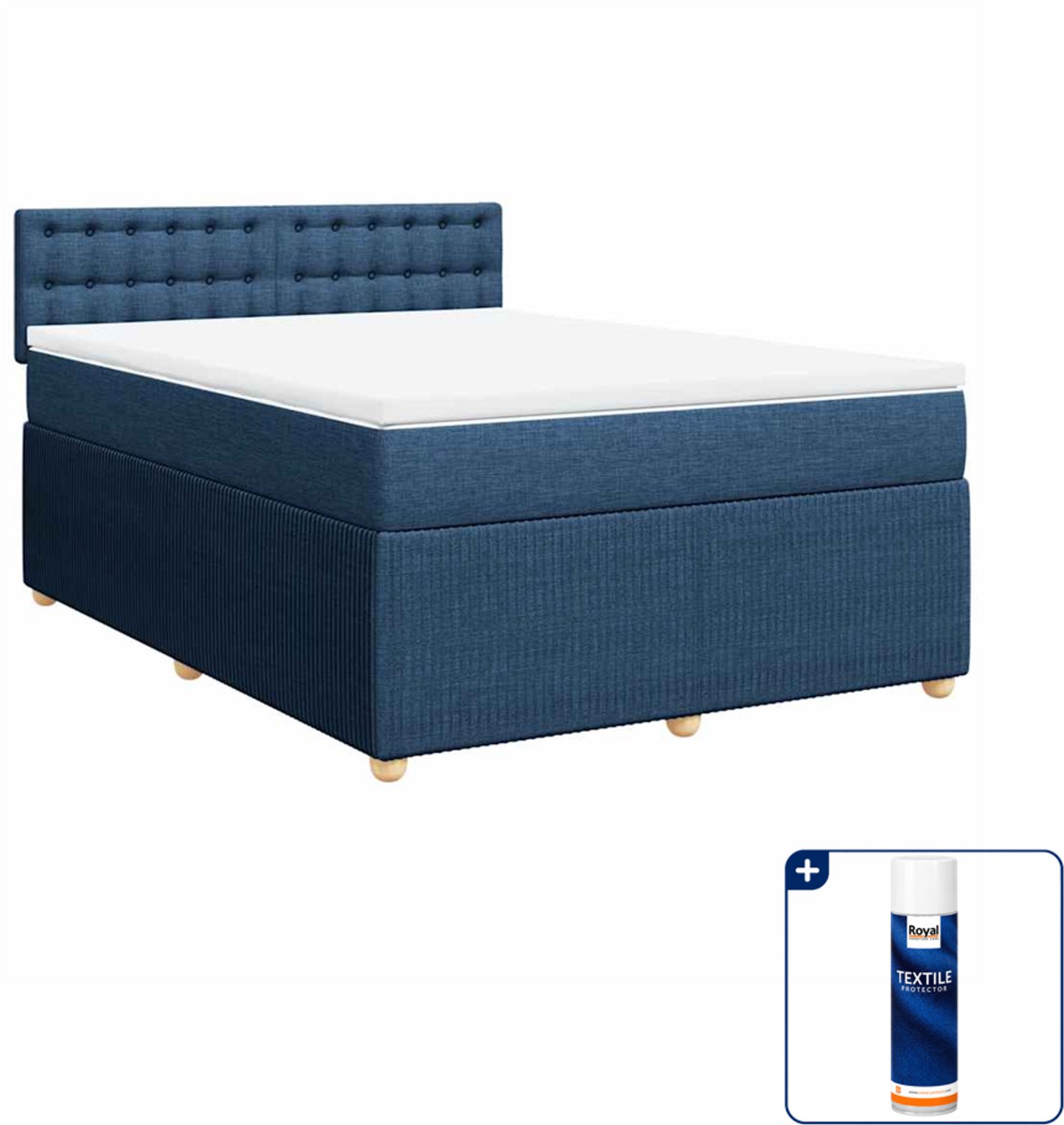 vidaXL Boxspring - Small double - 140 x 200 cm - blauw - Inclusief textielbeschermer 500 ml