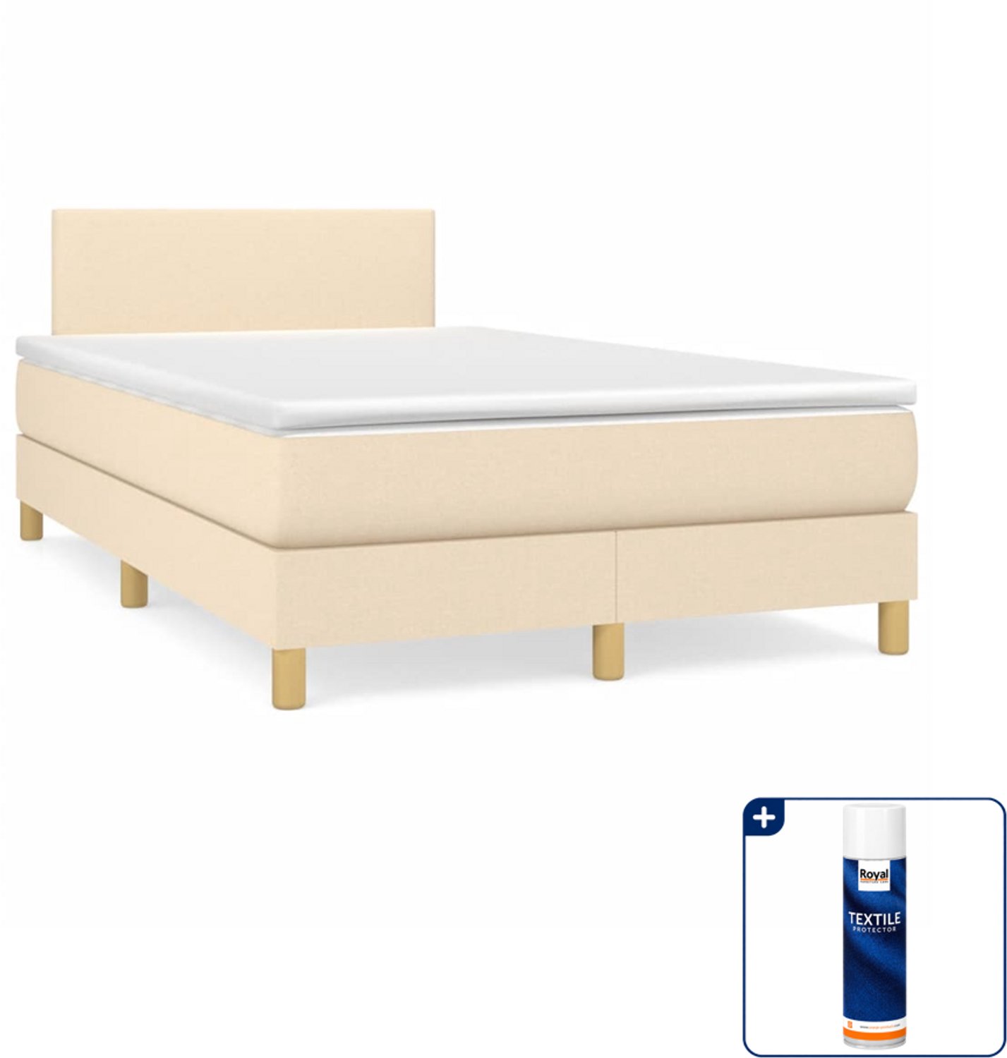 vidaXL boxspring met matras 120 x 200 cm - crème - Inclusief textielbeschermer 500 ml