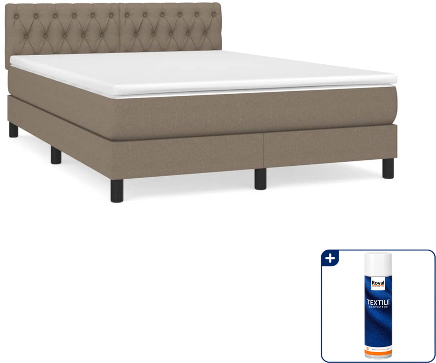 vidaXL boxspring met matras - Small double - 140 x 200 cm - taupe - Inclusief textielbeschermer 500 ml