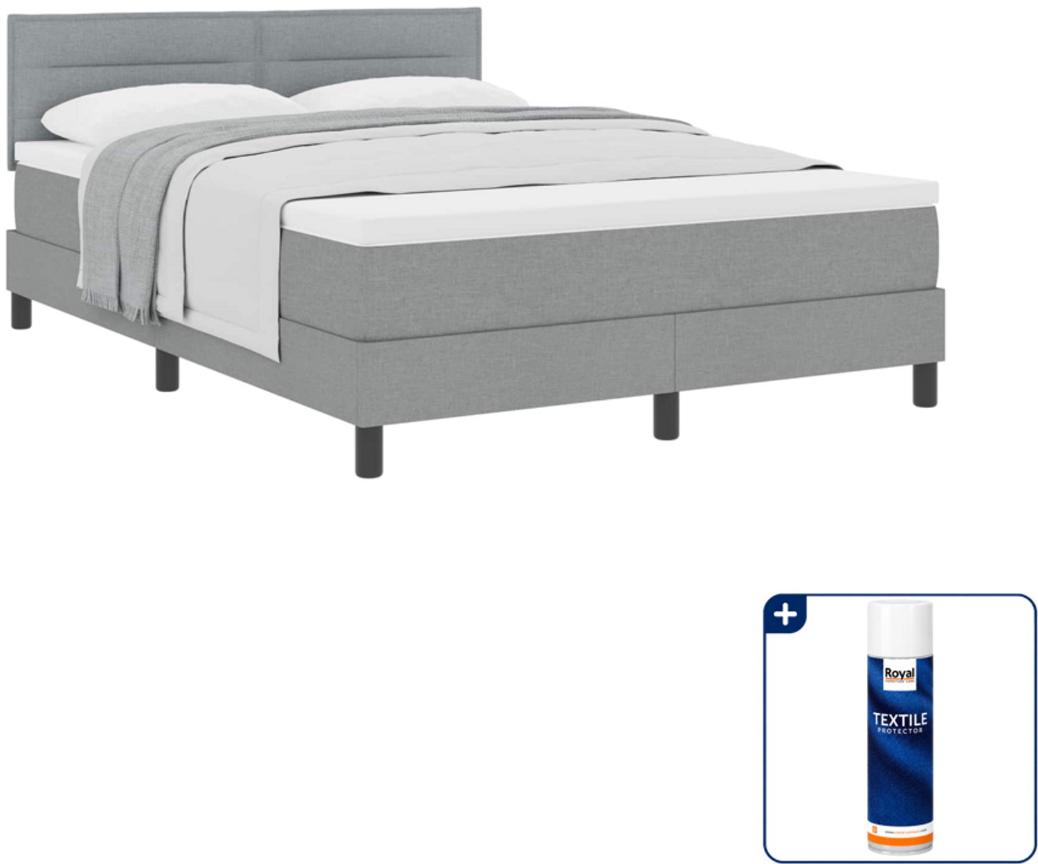 vidaXL boxspringbed - 140 x 190 cm - stof - lichtgrijs - Inclusief textielbeschermer 500 ml
