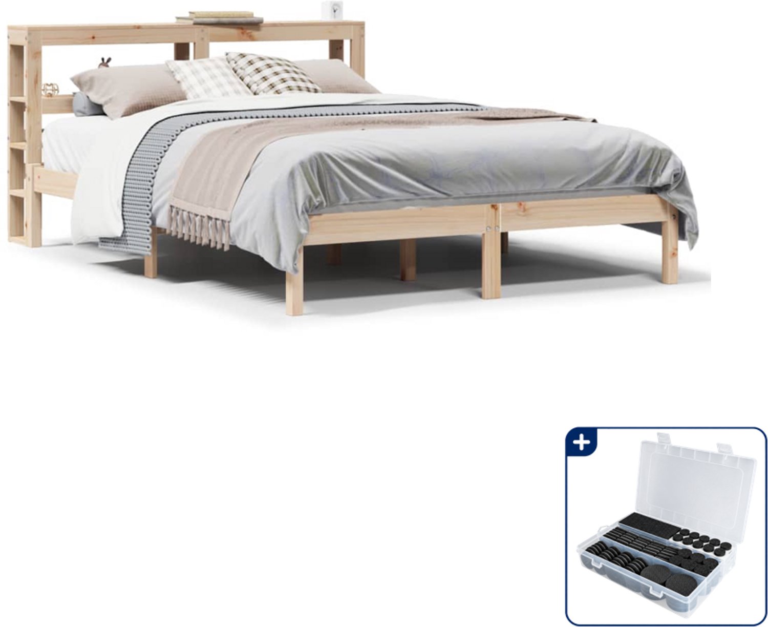 vidaXL Bedframe - 120 x 200 cm - massief grenenhout - Inclusief antikrasvilt 177-delig Wit