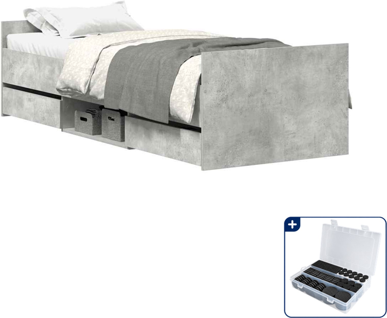 vidaXL Bedframe - 100 x 200 cm - bewerkt hout - betongrijs - Inclusief antikrasvilt 177-delig Bruin