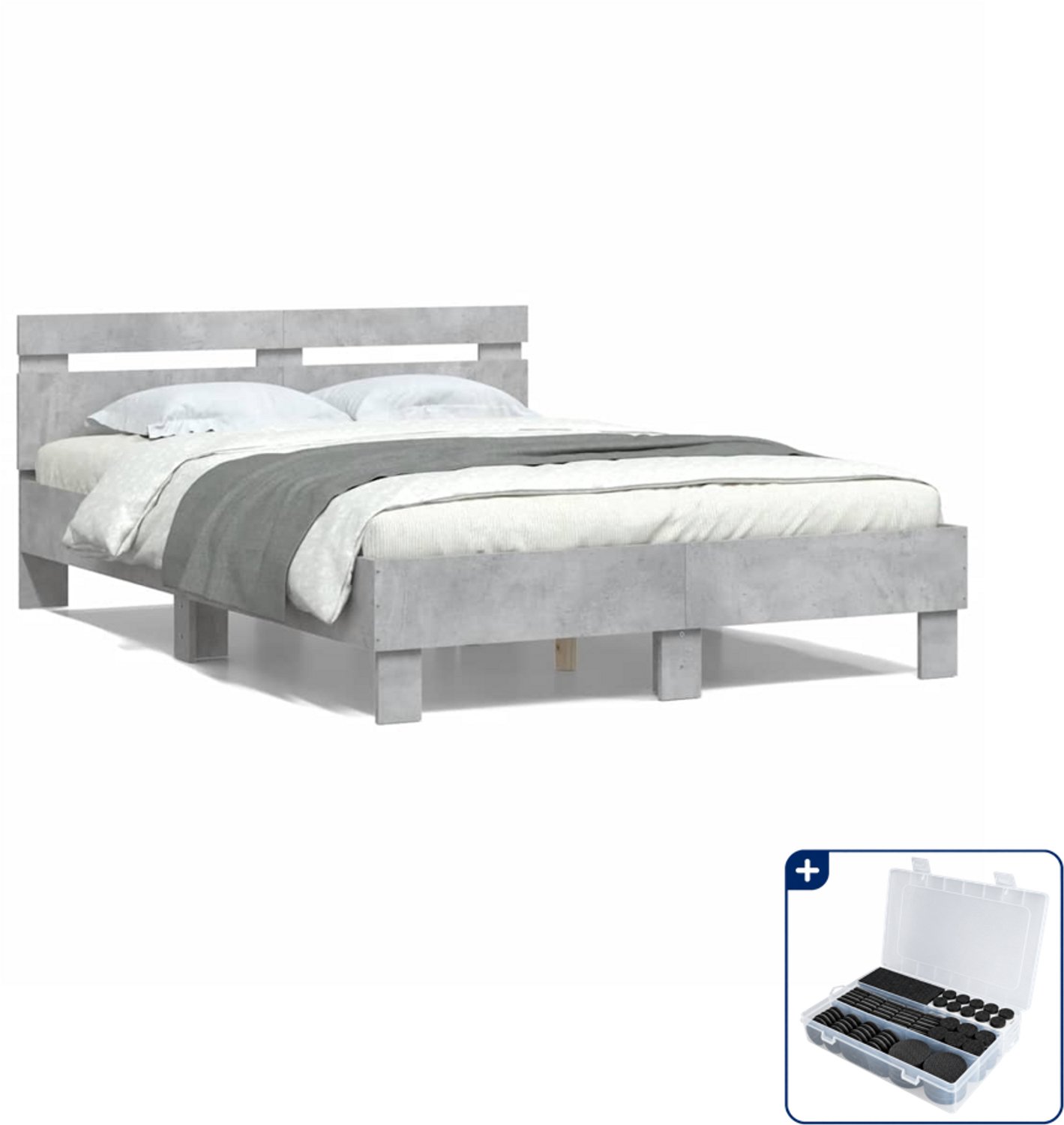vidaXL bedframe - 120 x 190 cm - bewerkt hout - betongrijs - Inclusief antikrasvilt 177-delig Blauw