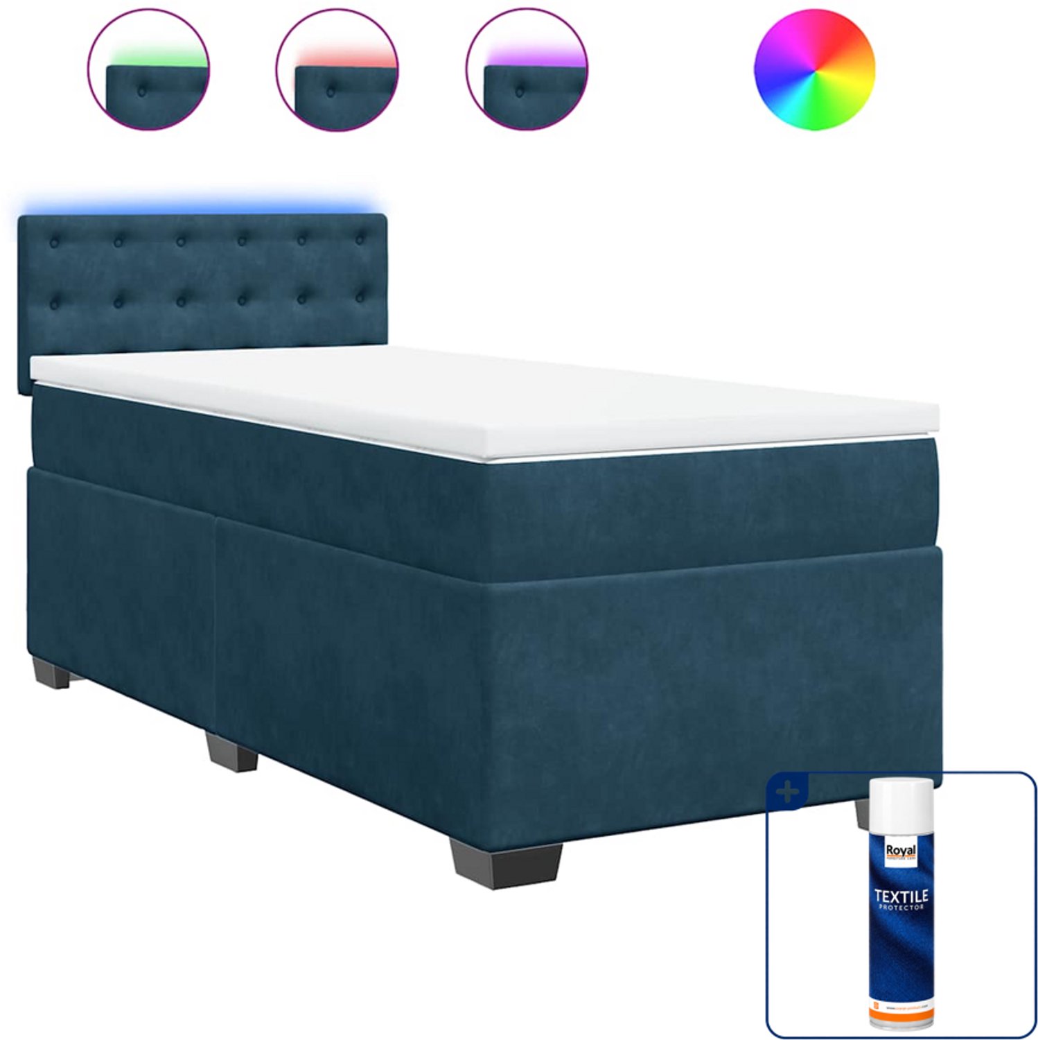 vidaXL boxspring met matras - 100 x 200 cm - fluweel - blauw - Inclusief textielbeschermer 500 ml