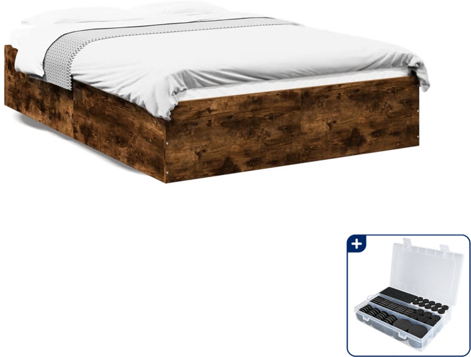 vidaXL Bedframe - 120 x 200 cm - bewerkt hout - gerookt eiken - Inclusief antikrasvilt 177-delig Bruin