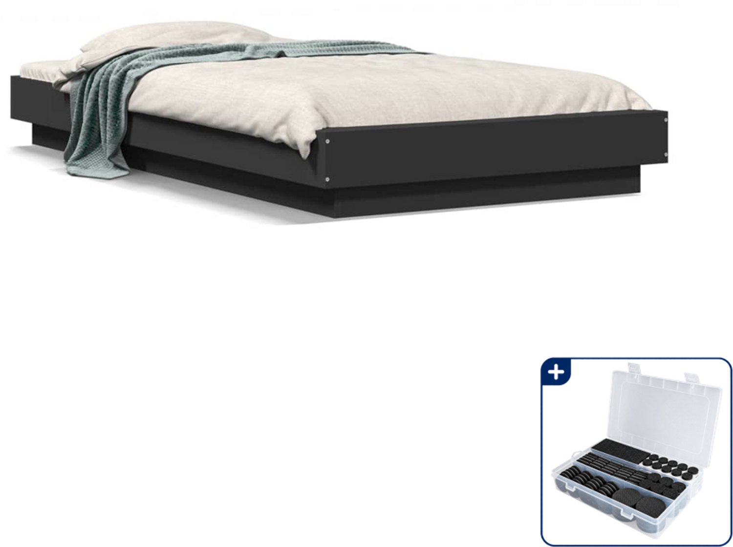 vidaXL bedframe - 100 x 200 cm - bewerkt hout - zwart - Inclusief antikrasvilt 177-delig