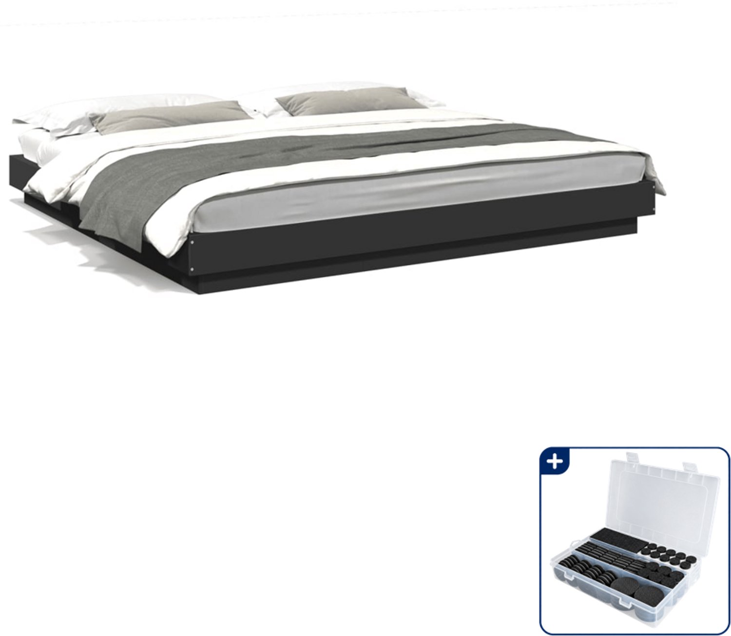 vidaXL Bedframe - Kingsize - 180 x 200 cm - zwart - Inclusief antikrasvilt 177-delig