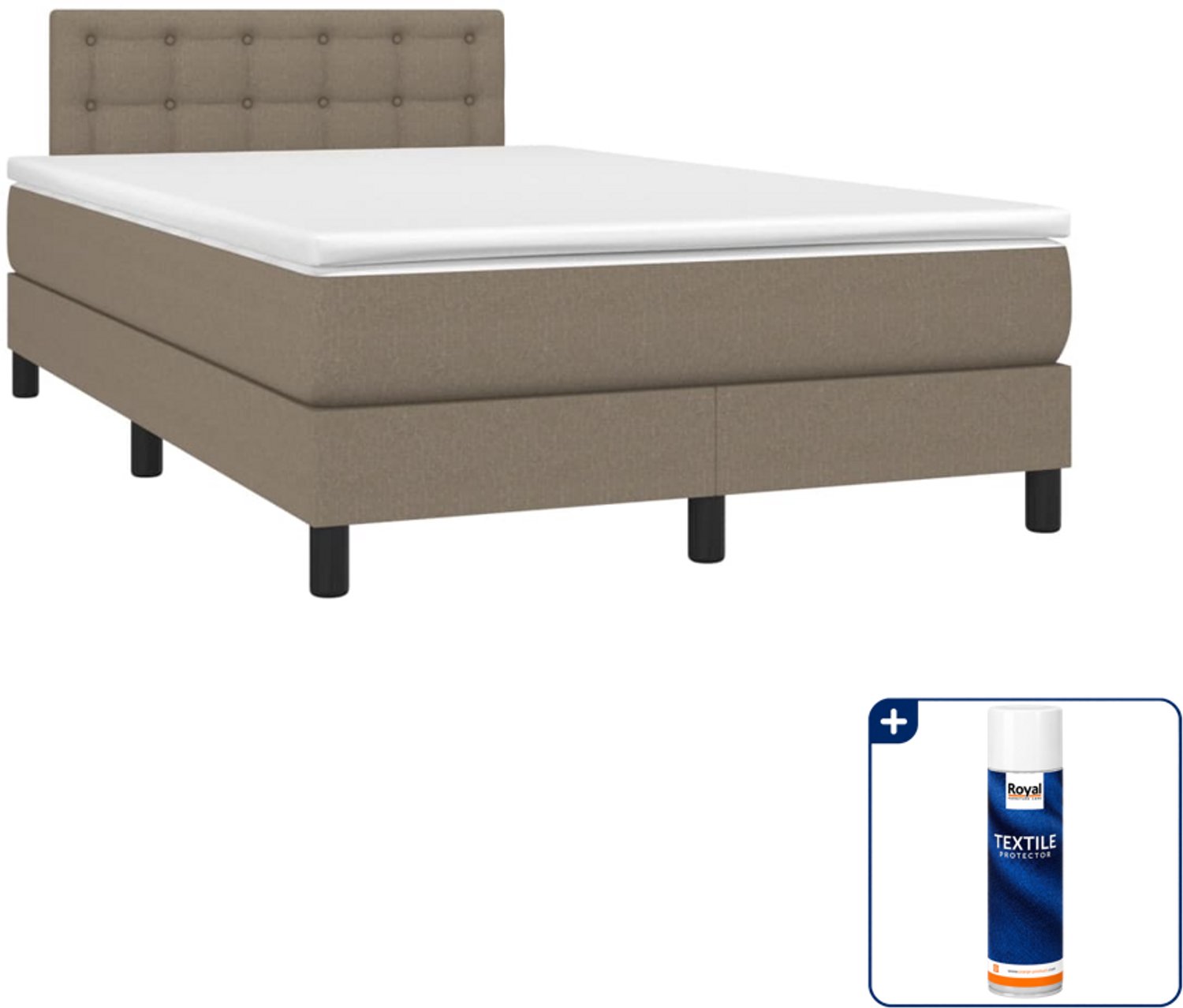 vidaXL boxspring met matras - 120 x 190 cm - stof - taupe - Inclusief textielbeschermer 500 ml
