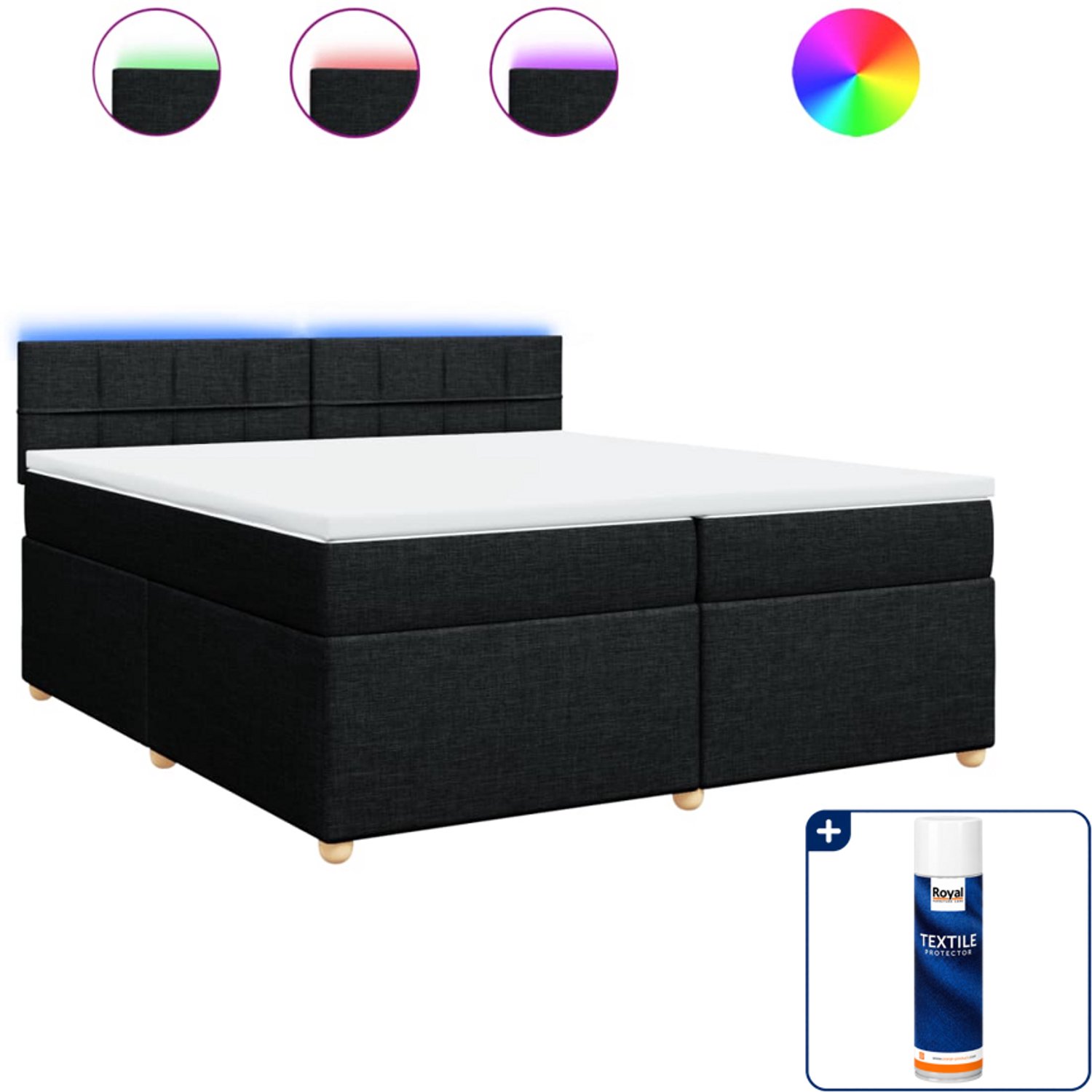 vidaXL Boxspring - Super kingsize - 200 x 200 cm - stof - zwart - Inclusief textielbeschermer 500 ml