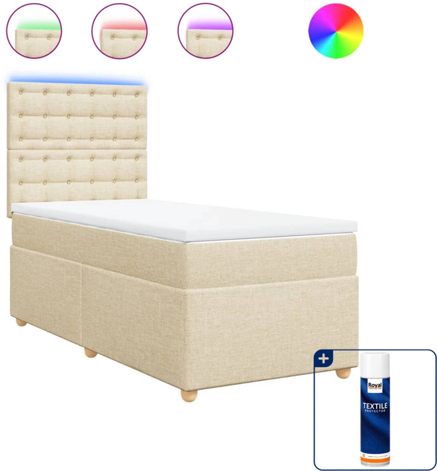 vidaXL boxspring met matras - 80 x 200 cm - stof - crèmekleurig - Inclusief textielbeschermer 500 ml