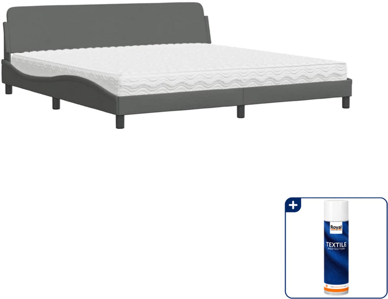 vidaXL Bed met matras Dover - 200 x 200 cm - donkergrijs - Inclusief textielbeschermer 500 ml Bruin