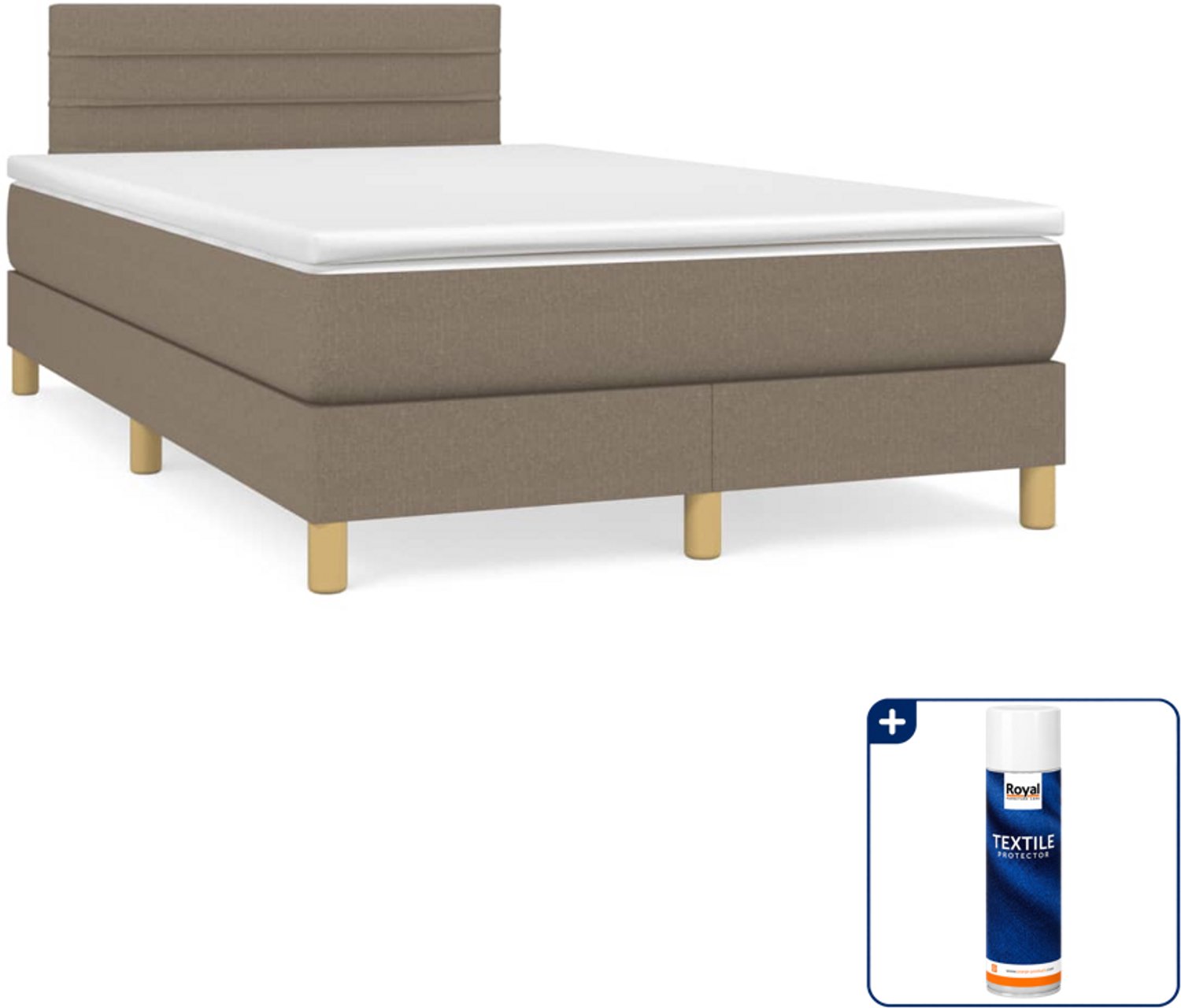vidaXL boxspring met matras 120 x 200 cm - stof - taupe - Inclusief textielbeschermer 500 ml