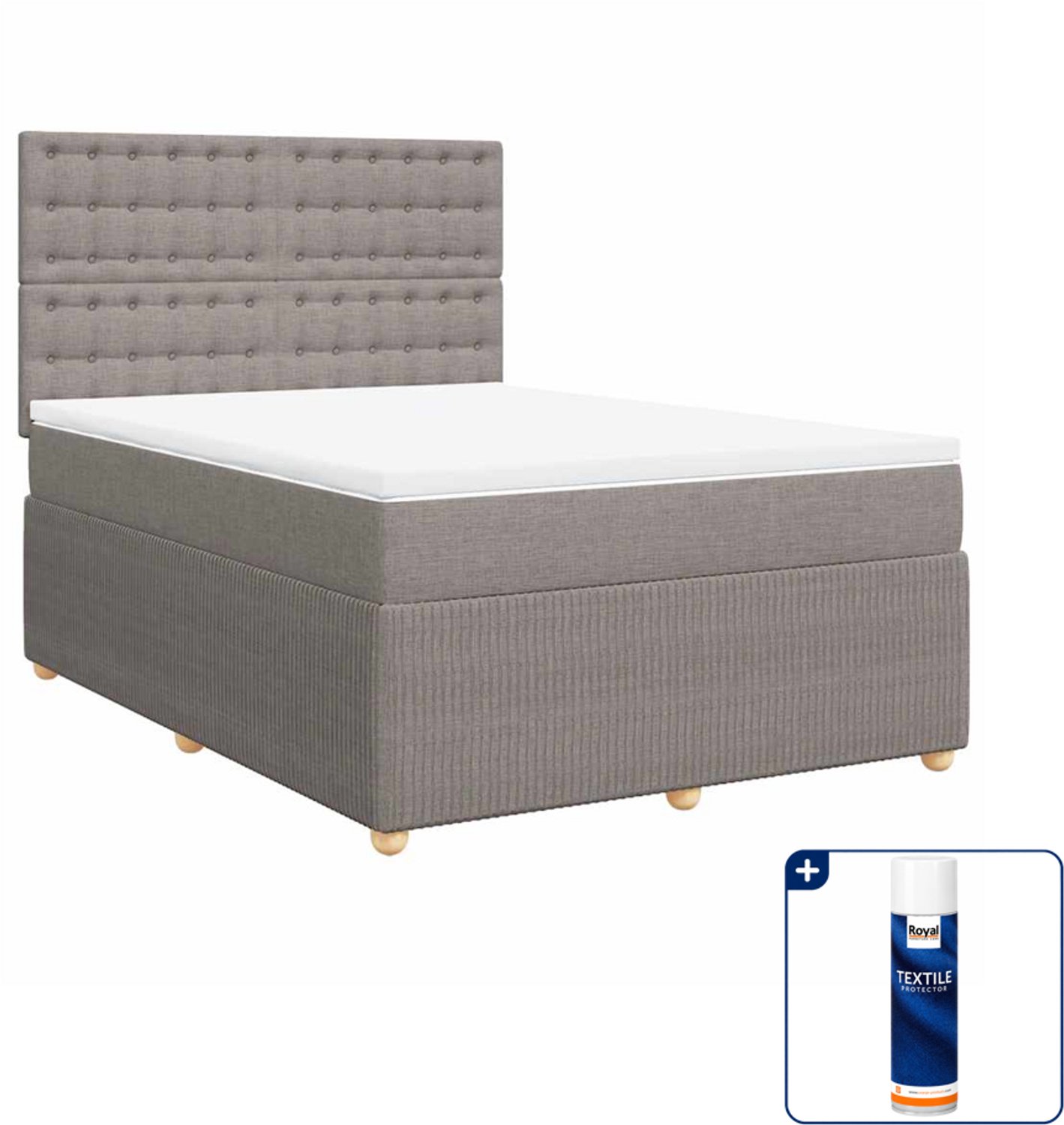 vidaXL boxspring met matras - Small double - 140 x 200 cm - taupe - Inclusief textielbeschermer 500 ml