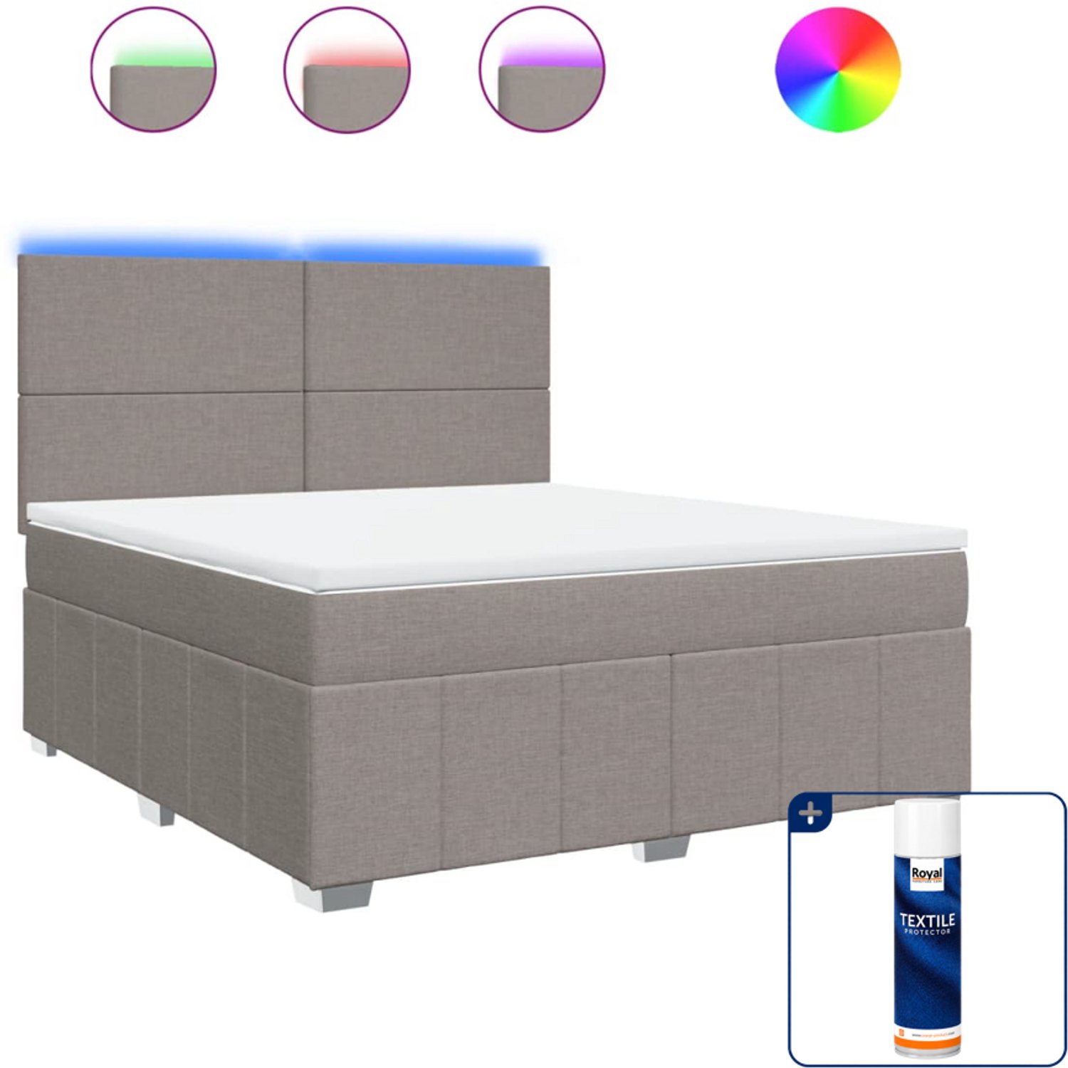 vidaXL boxspring Kingsize - 180 x 200 cm - stof - taupe - Inclusief textielbeschermer 500 ml
