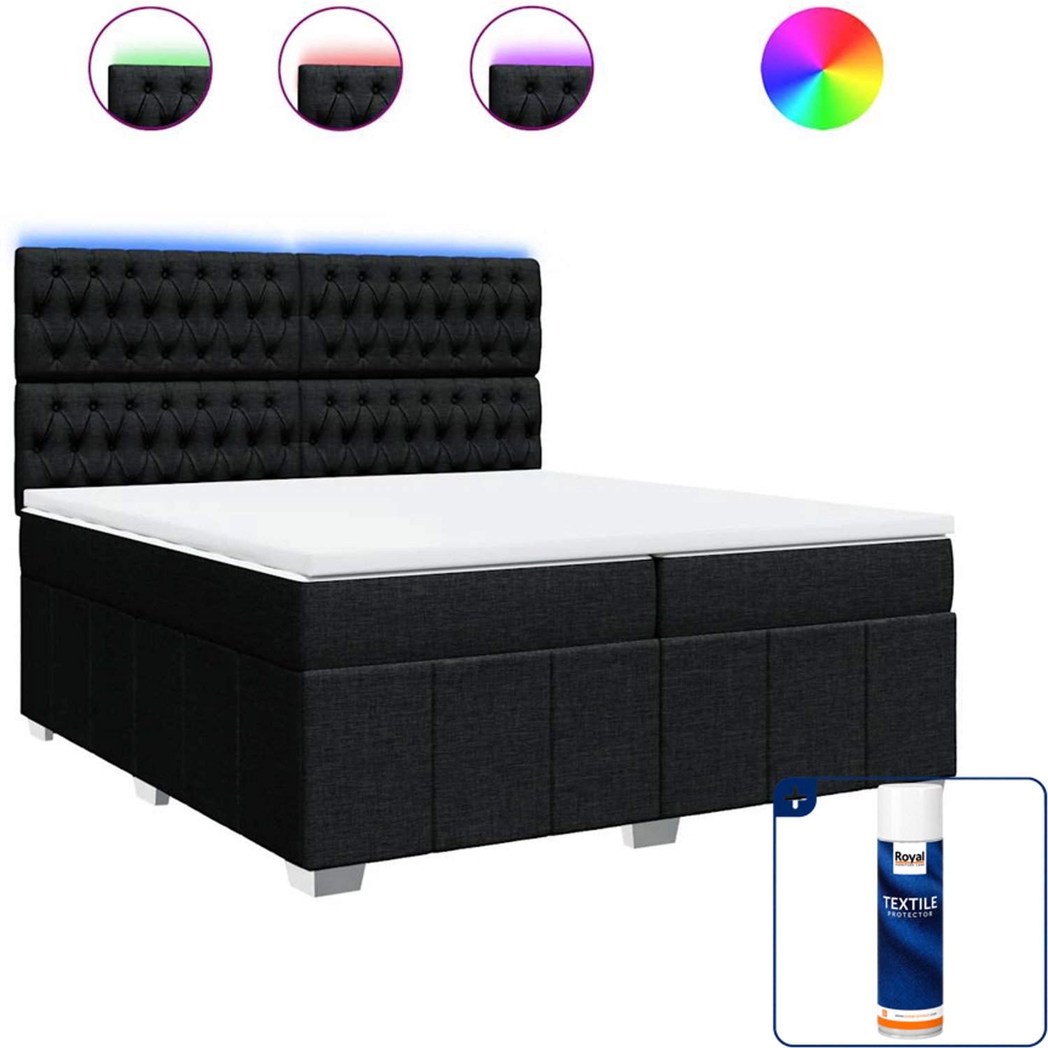 vidaXL boxspring met matras - Super kingsize - 200 x 200 cm - zwart - Inclusief textielbeschermer 500 ml